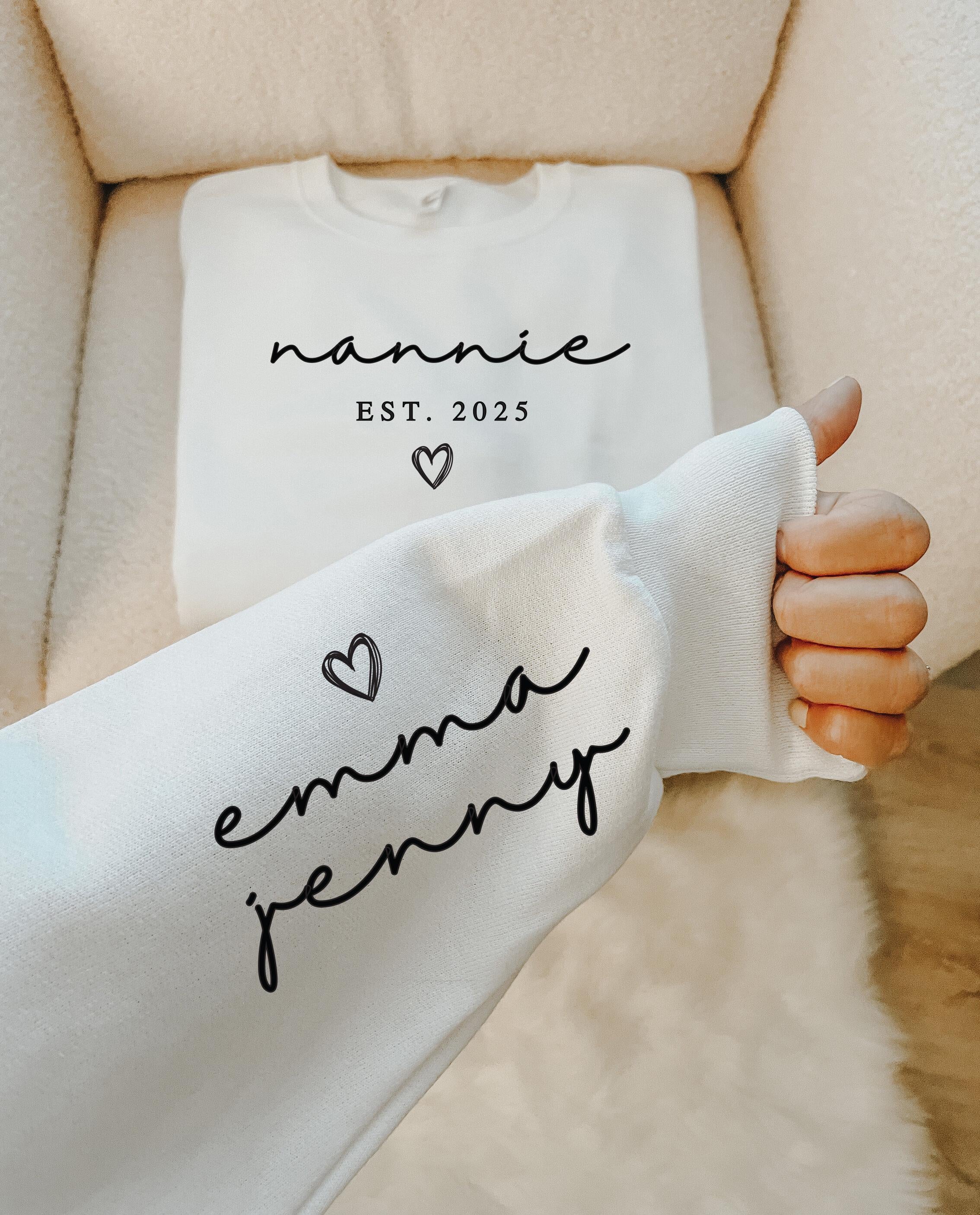 Custom Nannie Est Sweatshirt, Personalized Granny Hoodie With Grandkids Names, New Nanny Shirt, Birthday Gift For Grandm