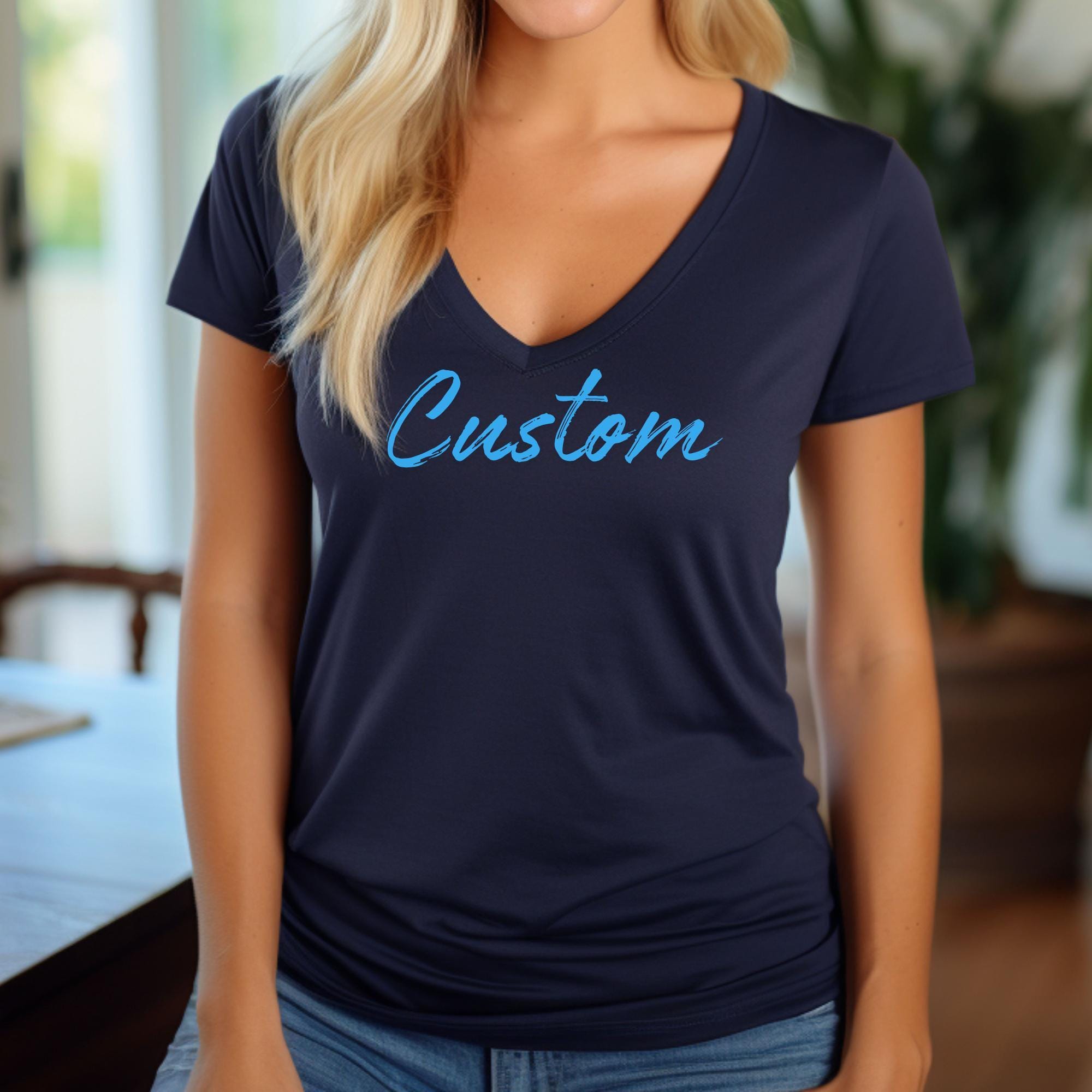 Custom Women V-Neck Shirt, Customized V- Neck Tee, Personalized V Neck, Custom Logo Tee, Customizable V Neck Shirt With Text or Photo Shirt