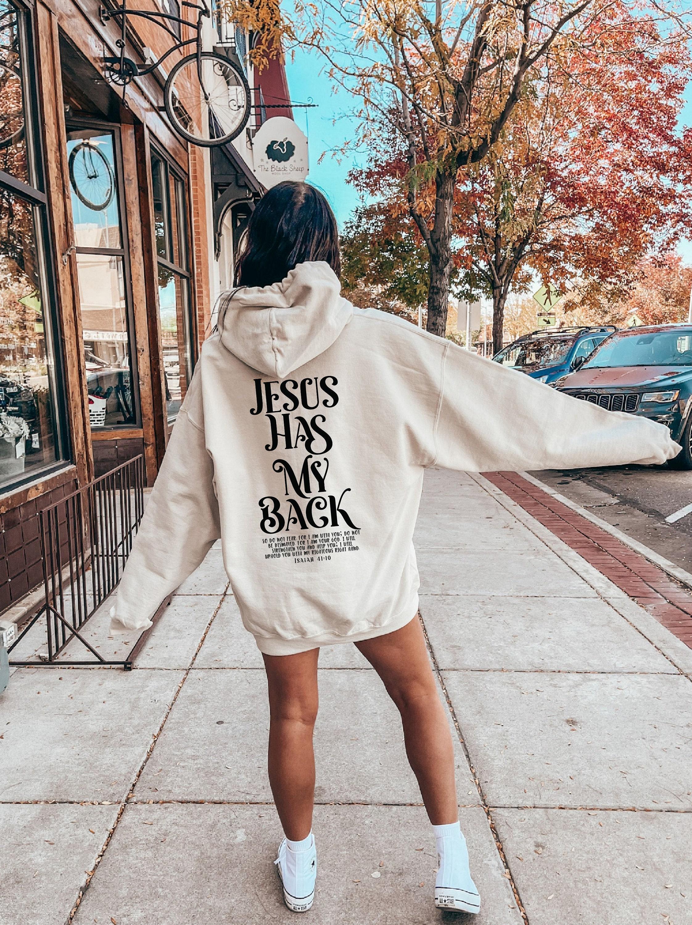 Jesus Has My Back Hoodie, I Love Jesus Shirt, Words on Back Sweatshirt, Christian T Shirt, Jesus Gift For Women, Cute Church Tshirt