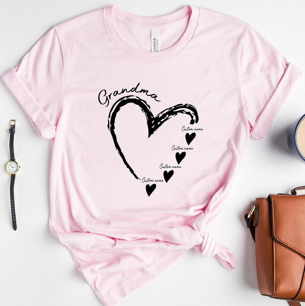 Customized Grandma Love Shirt, Funny Custom New Grandma Shirt, Trendy Personalized Grandchild's Name Heart Hoodie, Cute Nana Tshirt