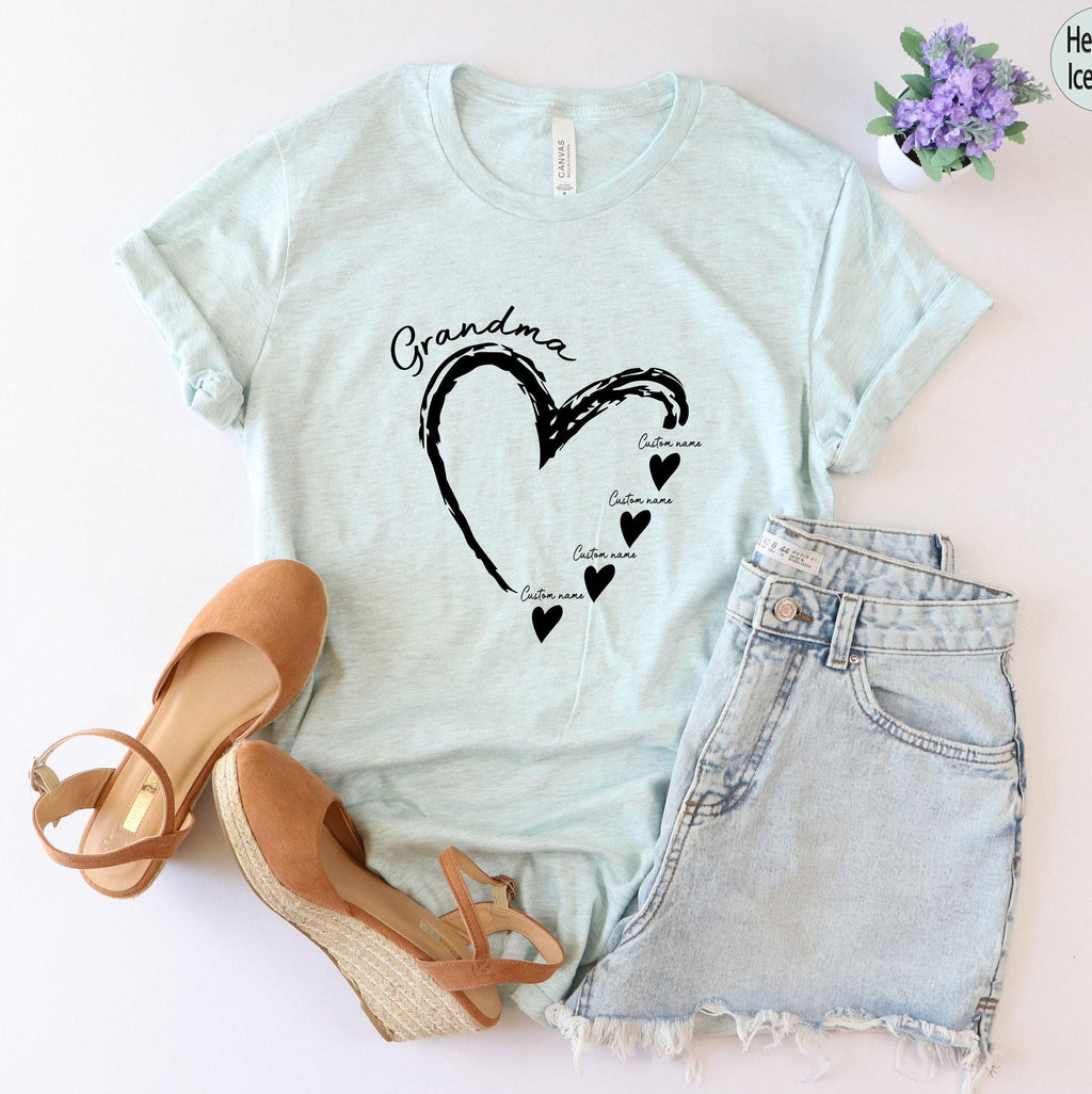 Customized Grandma Love Shirt, Funny Custom New Grandma Shirt, Trendy Personalized Grandchild's Name Heart Hoodie, Cute Nana Tshirt