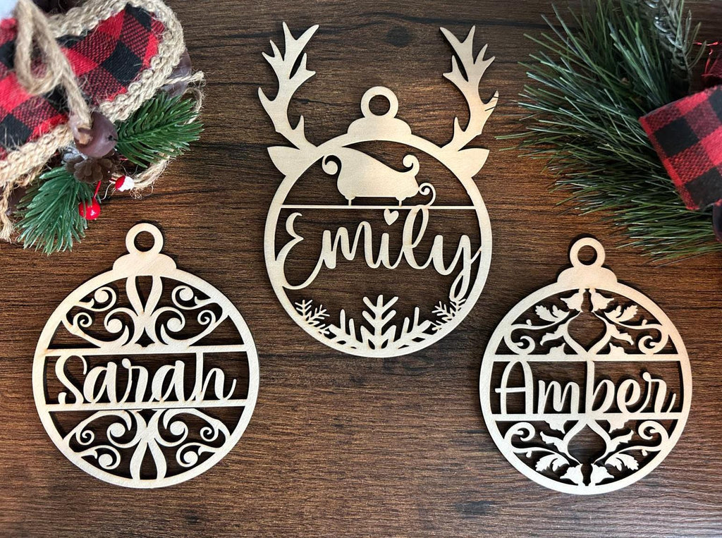 Custom Name Christmas Wood Ornament, Personalized Name Ornament, Deer Horned Ornament, Family Christmas Tree Decor, Christmas Gifts