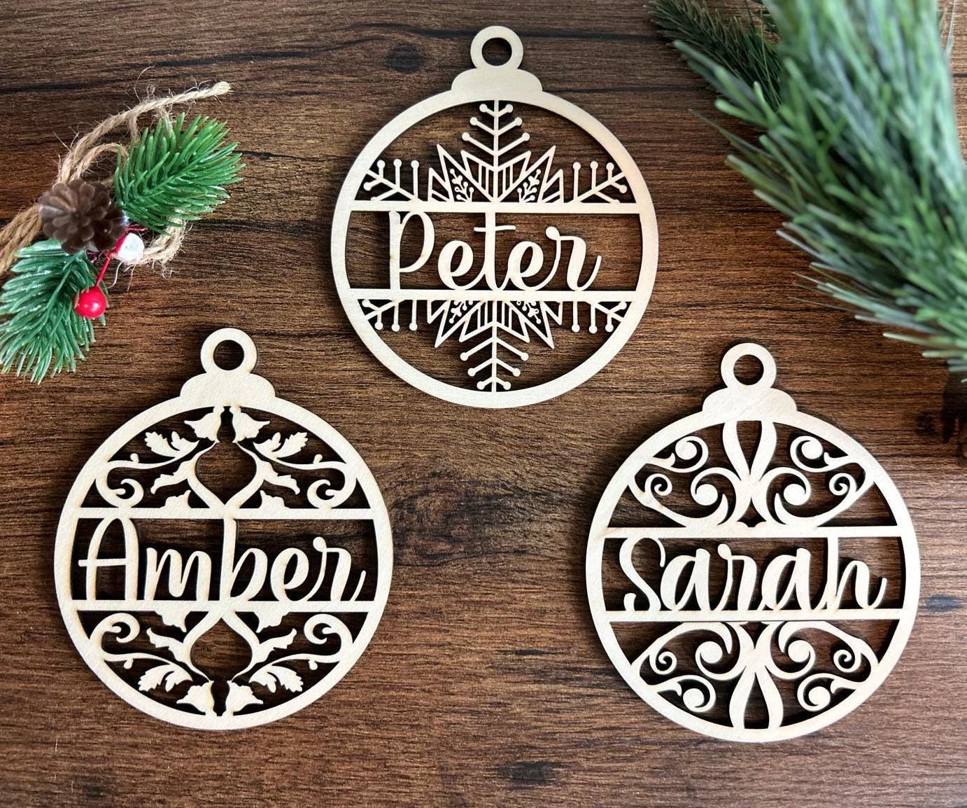Custom Name Christmas Wood Ornament, Personalized Name Ornament, Deer Horned Ornament, Family Christmas Tree Decor, Christmas Gifts