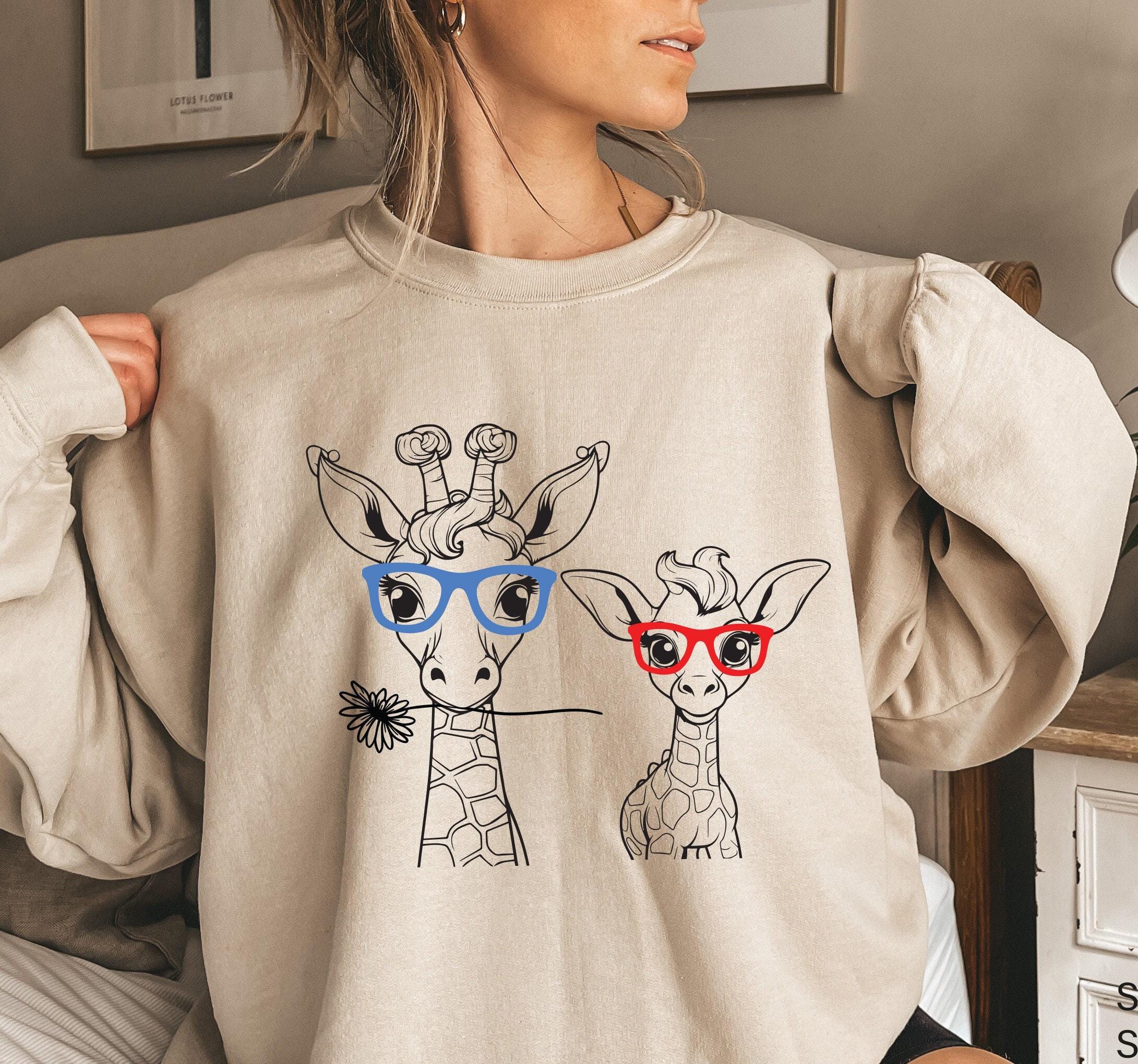Mama And Baby Giraffe Sweatshirt, Cute Giraffe Family Shirts, Giraffes With Glasses Tee, Zoo Animals Hoodie, Gifts For Animal Lover