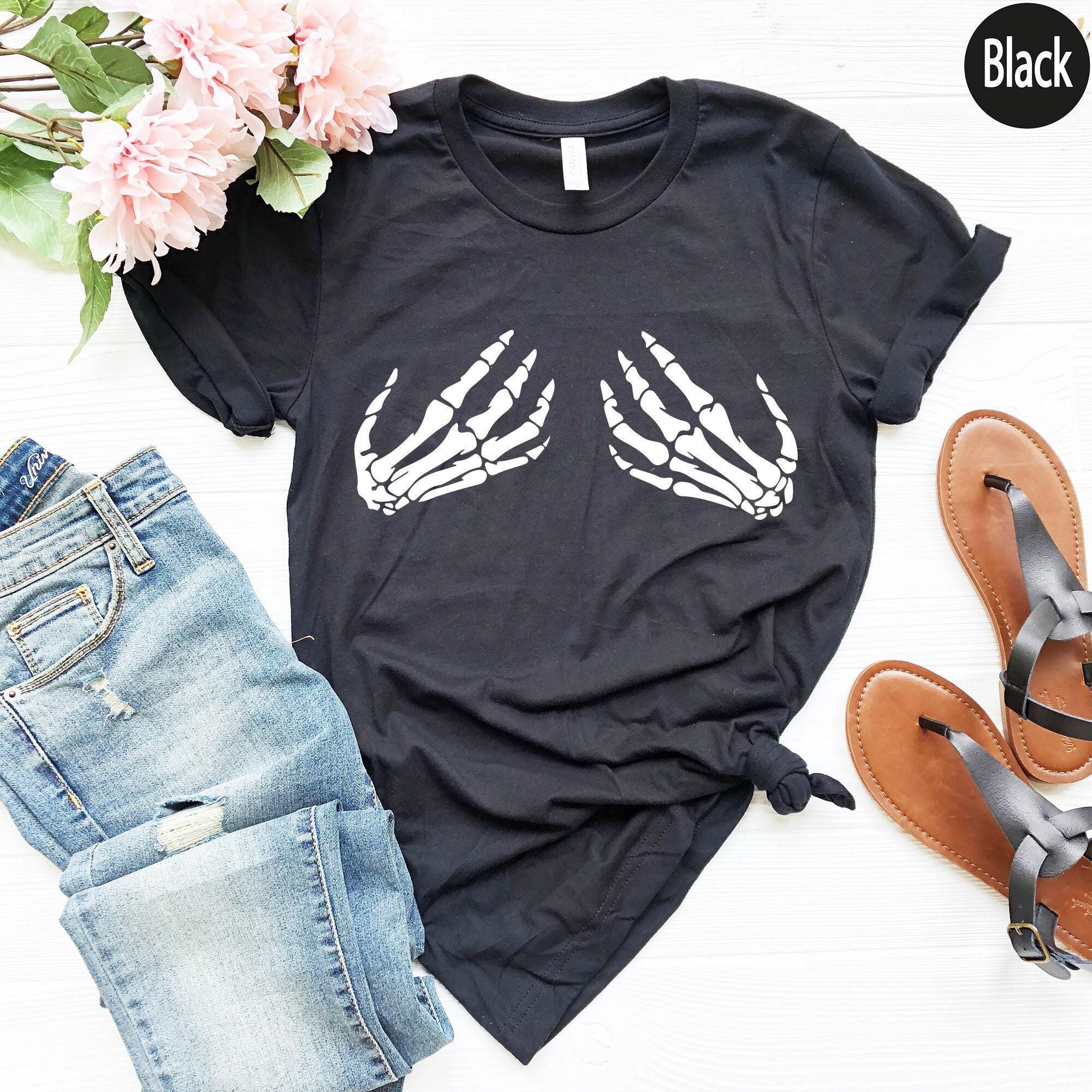 Skeleton Hand Sweatshirt, Hand Bra Shirt, Skeleton Boob Hand Hoodie, Halloween T shirt, Halloween Party Tshirt, Women Bo
