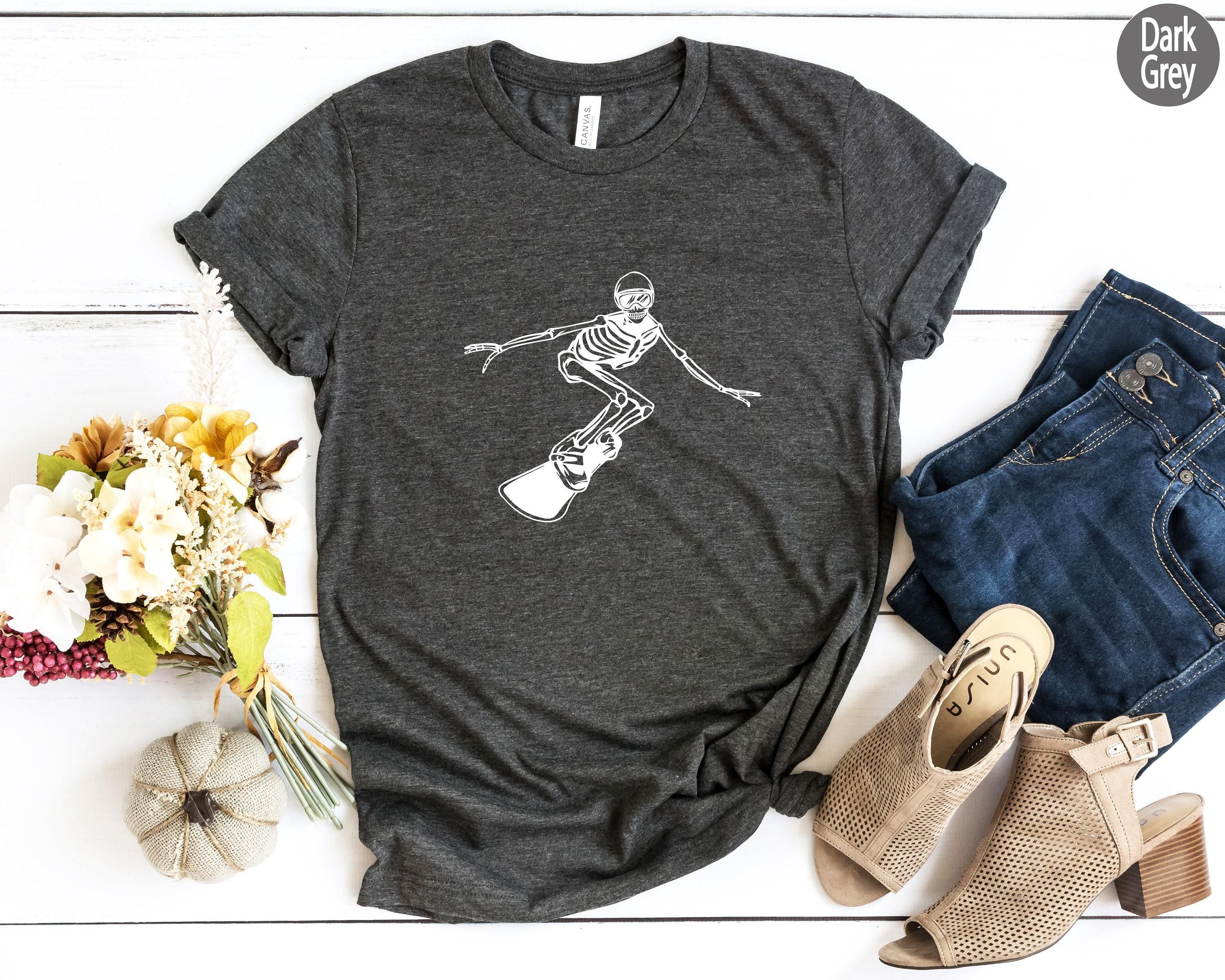 Snowboarding Skeleton Shirts, Women's Snowboard Shirts, Funny Snowboarder Gifts, Snowboard Trip Shirts, Men's Skeleton Sports Shirts