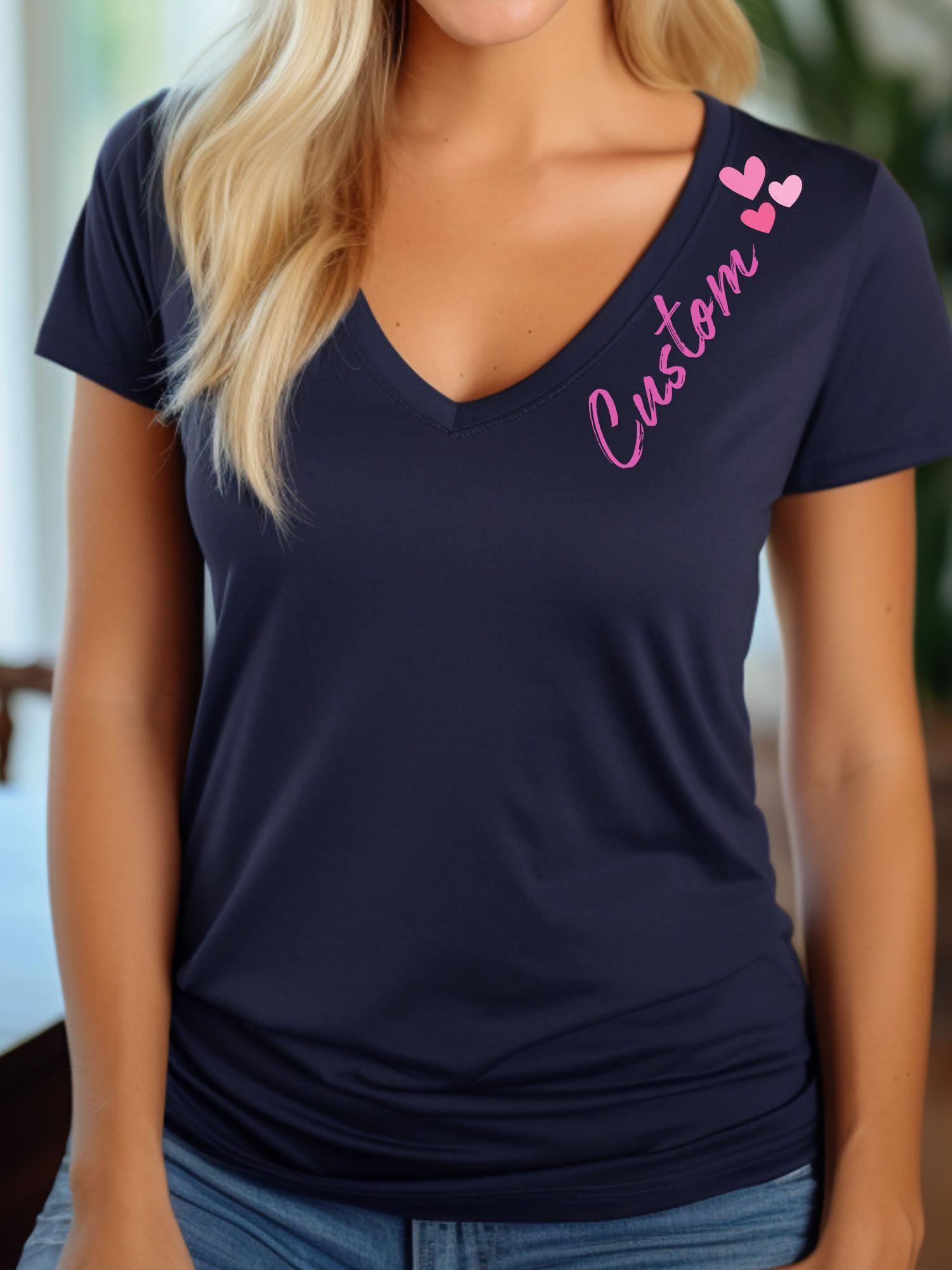 Custom Women V-Neck Shirt, Customized V- Neck Tee, Personalized V Neck, Custom Logo Tee, Customizable V Neck Shirt With Text or Photo Shirt
