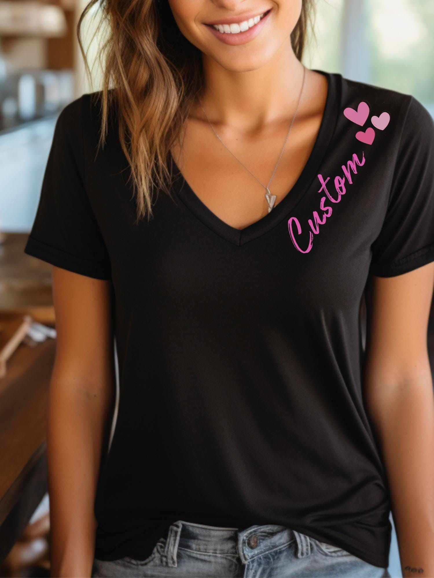 Custom Women V-Neck Shirt, Customized V- Neck Tee, Personalized V Neck, Custom Logo Tee, Customizable V Neck Shirt With Text or Photo Shirt