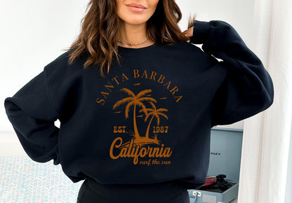 Santa Barbara Est 1987 California Sweatshirt | Hometown Shirts For Woman, Palm Tree Shirt, Ocean Lover Shirt, Summer Beach Shirt