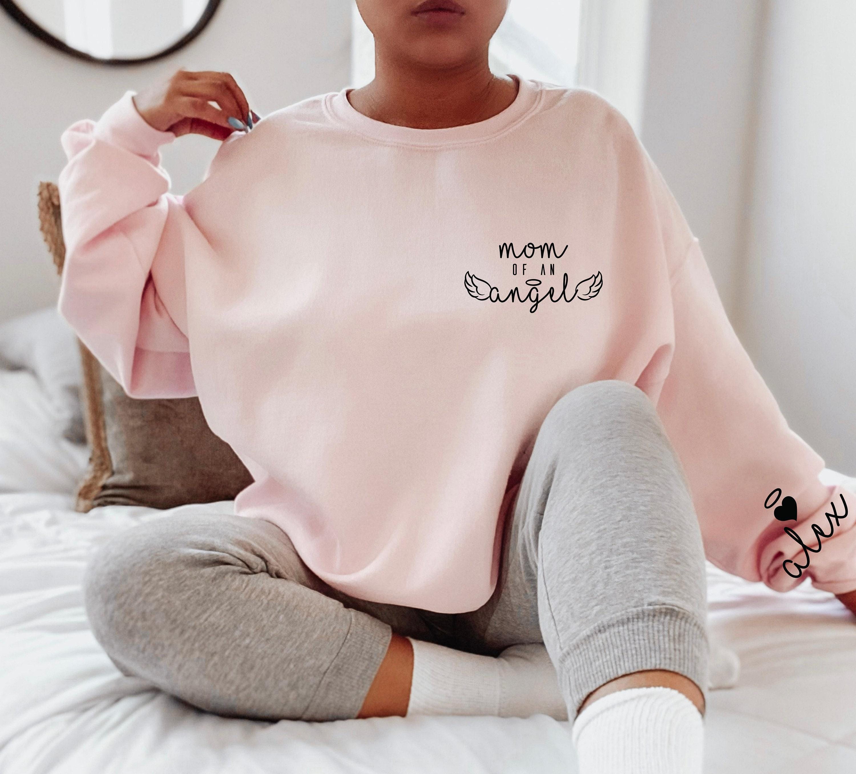 Customized Mom of An Angel Sweatshirt | Mourning Themed Name on Sleeve Shirt for Women, Baby Memorial Gift, Pregnancy Loss Gift, Consolation