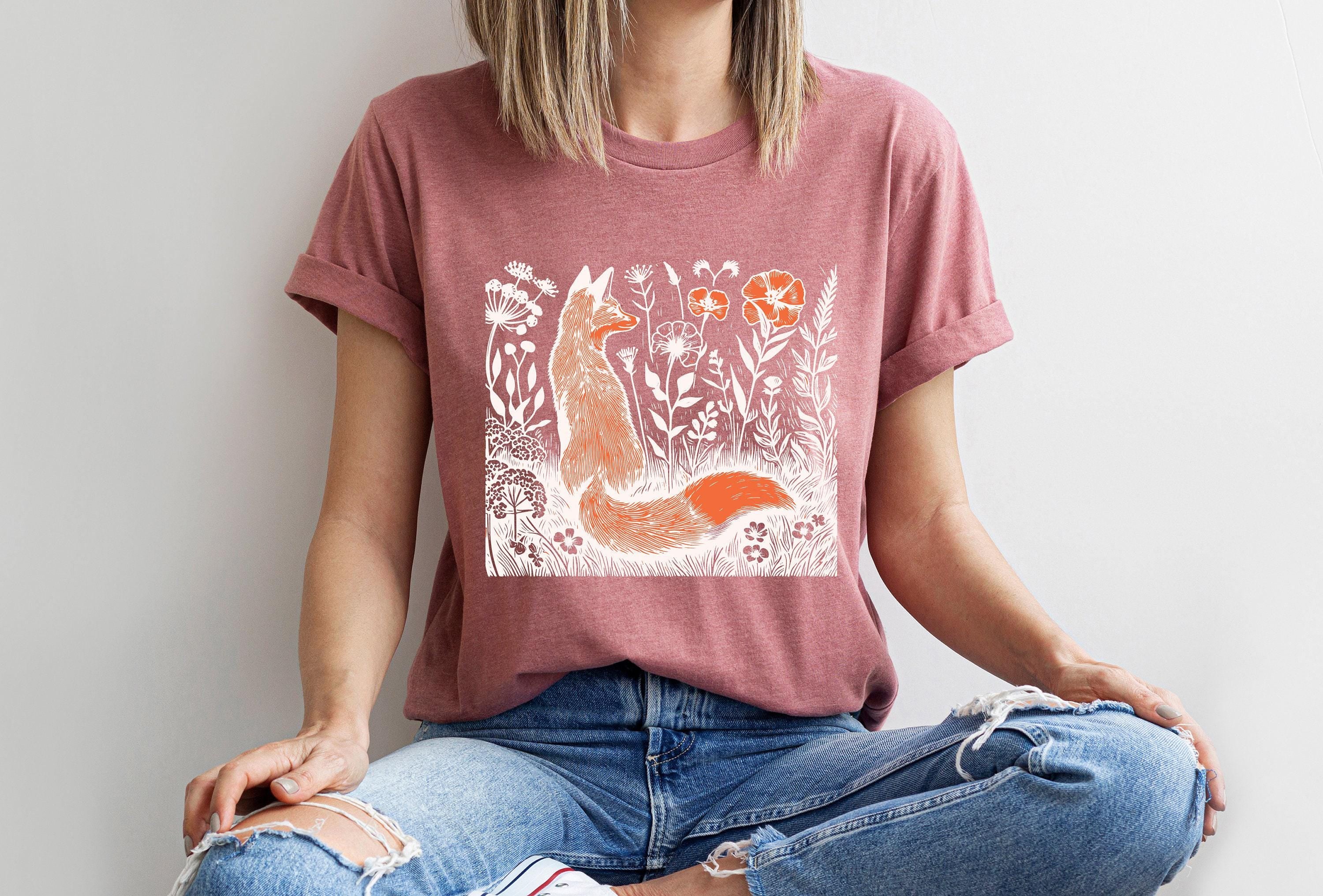 Cottagecore Fox Sweatshirt | Woodland Animals Sweater, Fox Lover Gift, Forest Animal Hoodie, Floral Fox Shirt, Wildflower Meadow, Cute Shirt