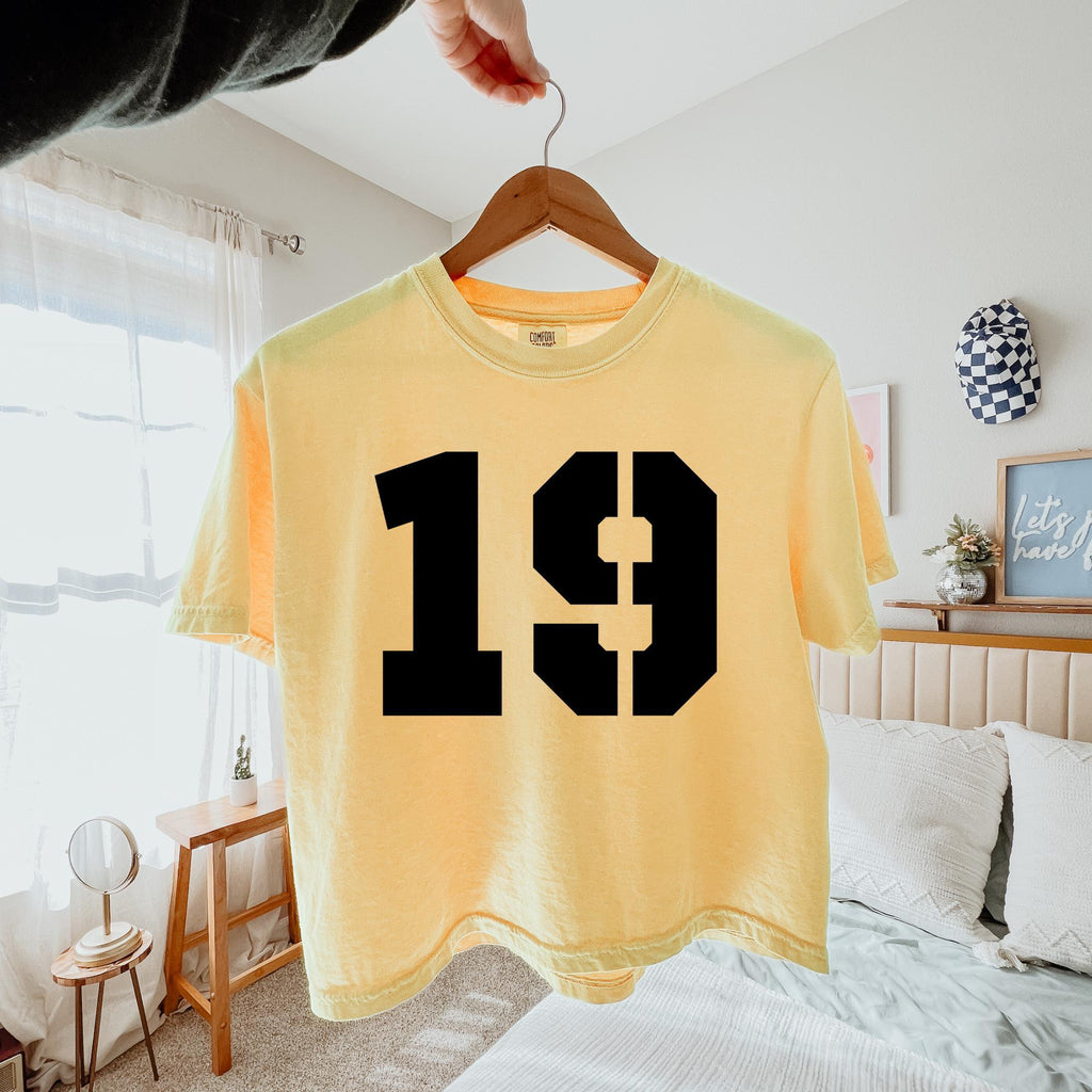 Comfort Colors Custom Number Boxy Tee | Personalized Your Number Shirt, Team Mascot Shirt, Jersey Number Tshirt, Team Spirit Shirt