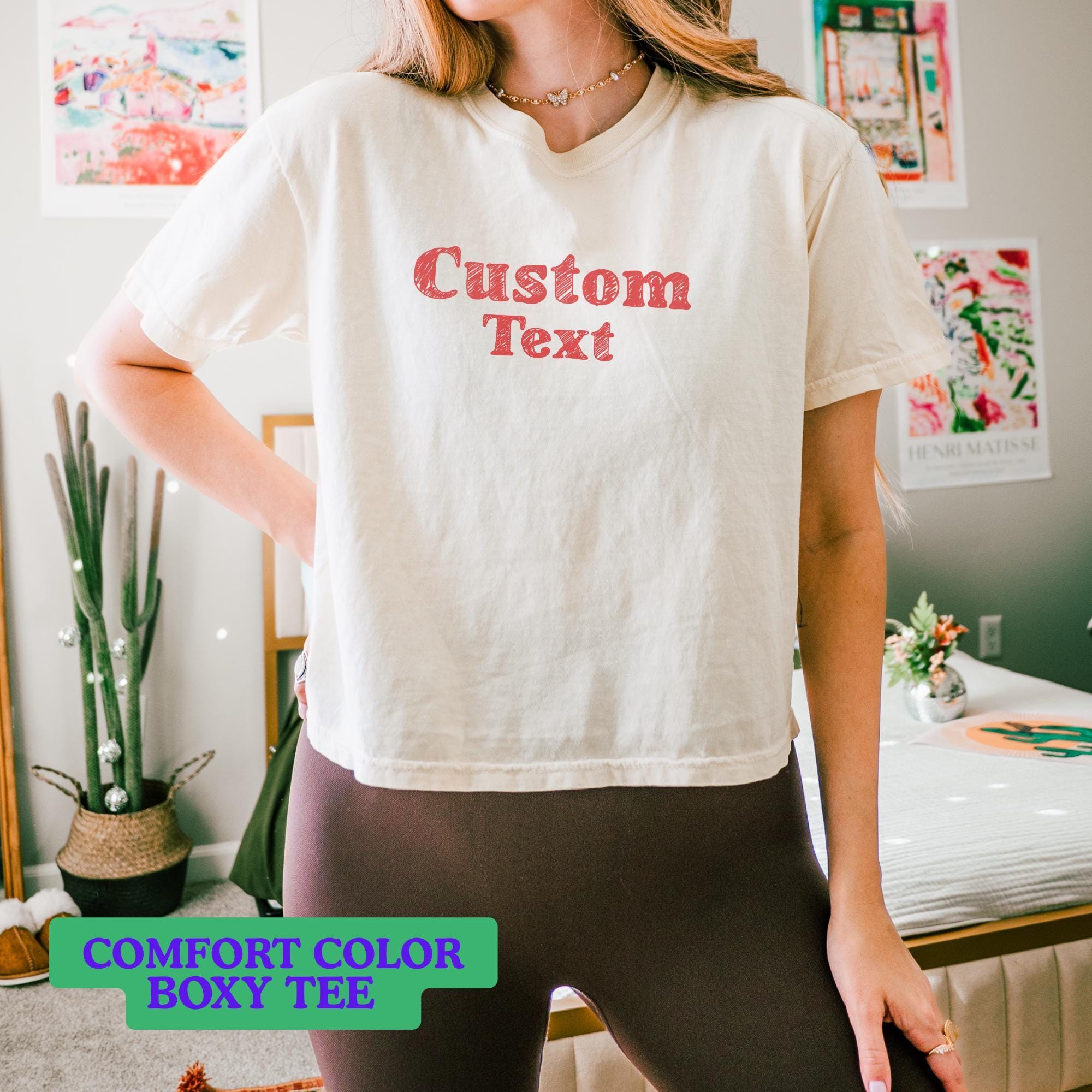 Custom Comfort Colors Boxy Tee | Vintage Custom Text Shirt, Business Logo Shirt, Beach Boxy Tee, Custom Y2K Shirt, Custom Cropped, Matching