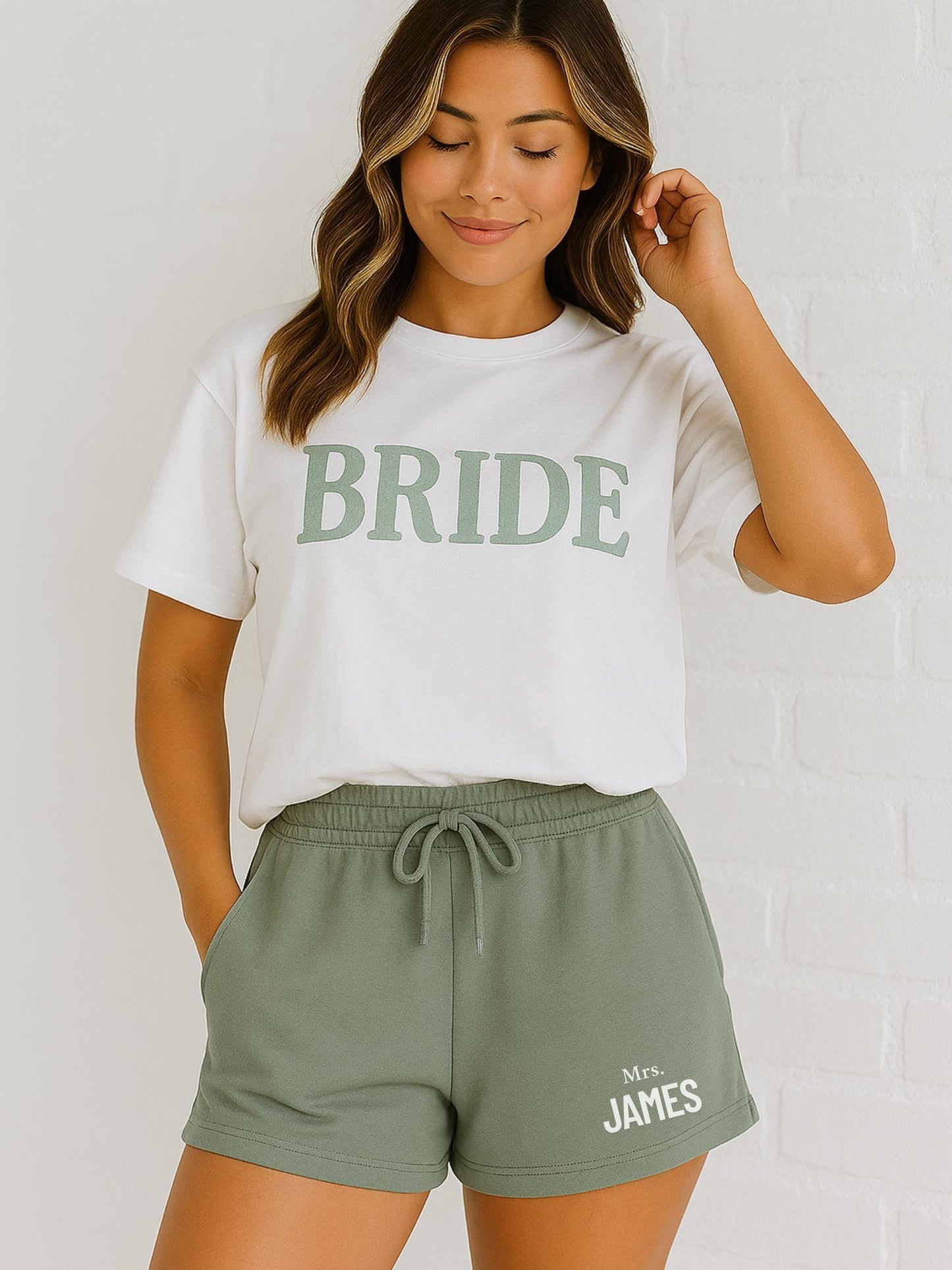 Custom Mrs. Name Bride Shorts | Wedding Morning Outfit, Bridal Shower Gift, Getting Ready, Bride To Be, Bride Lounge Set, Mrs Shorts, Outfit