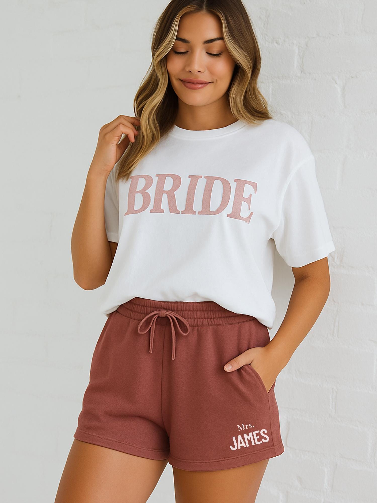 Custom Mrs. Name Bride Shorts | Wedding Morning Outfit, Bridal Shower Gift, Getting Ready, Bride To Be, Bride Lounge Set, Mrs Shorts, Outfit