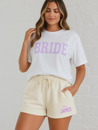 Custom Mrs. Name Bride Shorts | Wedding Morning Outfit, Bridal Shower Gift, Getting Ready, Bride To Be, Bride Lounge Set, Mrs Shorts, Outfit