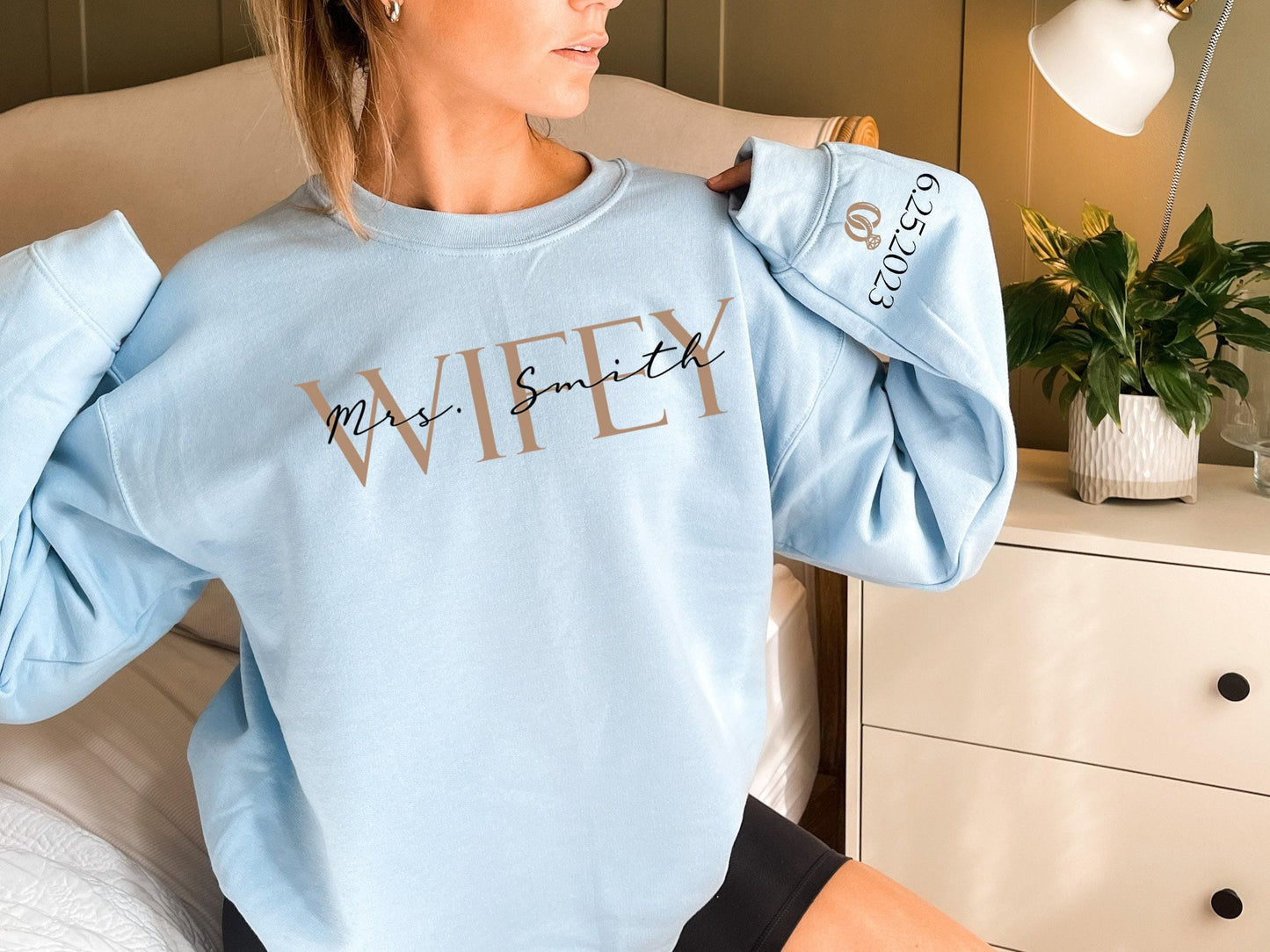 Custom Wifey Sweatshirt With Anniversary Date | Custom Mrs Shirt With Wedding Date, Bridal Party Gifts, Bridal Shower Gifts, Gift Wife For