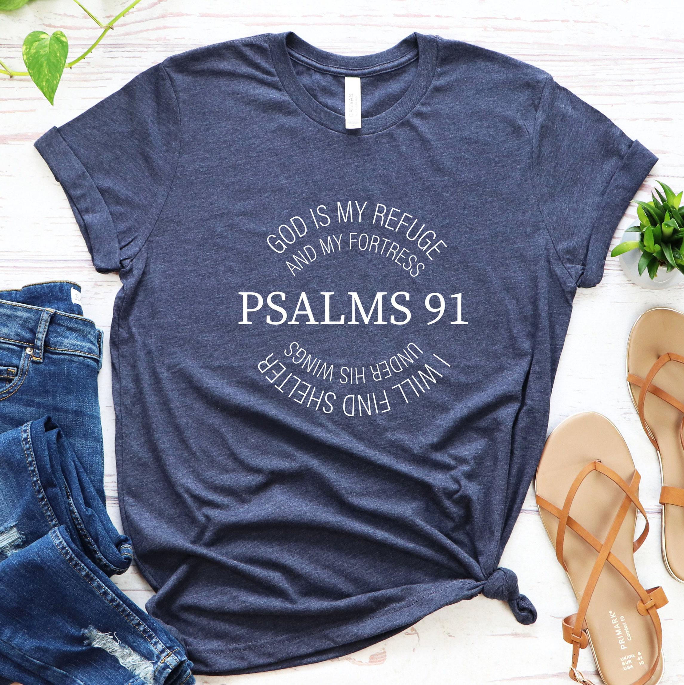 PSALM 91 Sweatshirt | Cross T shirt, God Is My Refuge, Under His Wings, Bible Verse Shirt, Christian Sweater, Faith Appa