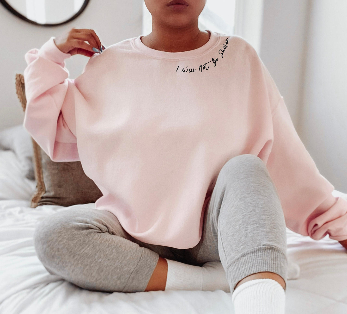Minimalist Christian Sweatshirt | I Will Not Be Shaken Shirt, Prayer Gifts For Her, Catholic Gifts, Spiritual Gifts, Scripture Quotes Tee