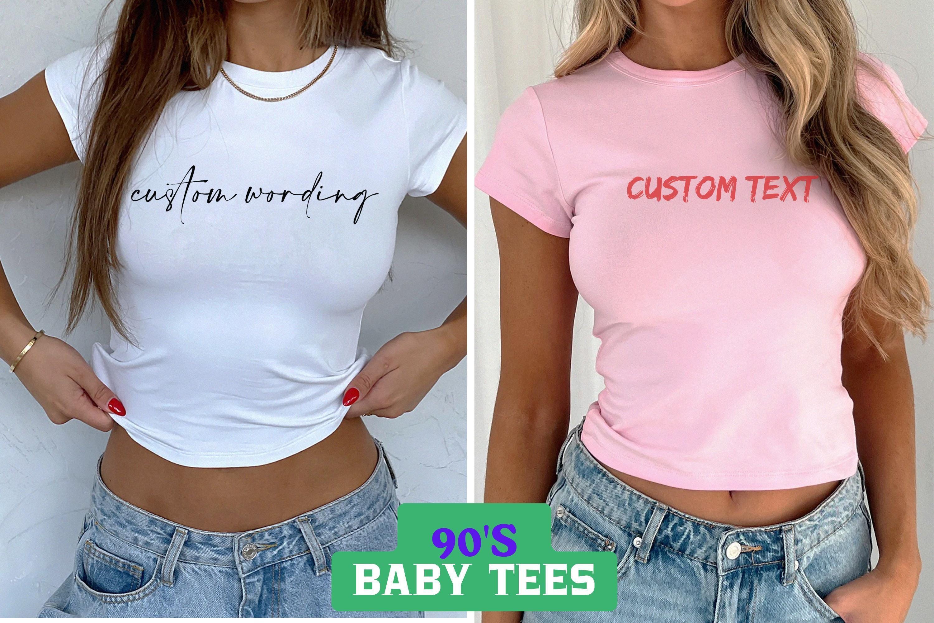 Custom Baby Tee Crop Top | Personalized Women Tank Tops, Y2K Aesthetic, Y2K Shirt, Custom Text Baby Tee, Custom Slogan Tee, Sorority