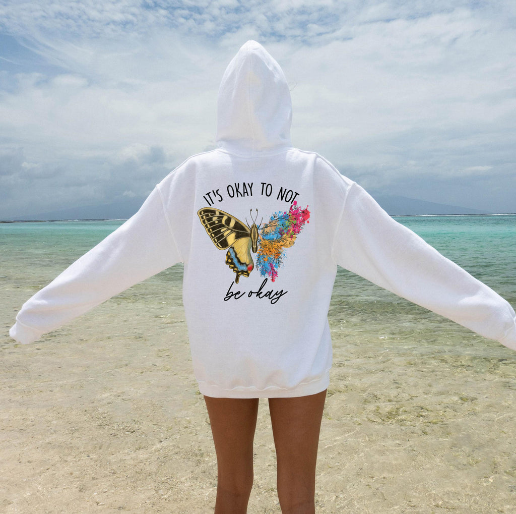 It's Okay To Not Be Okay Sweatshirt, Women's Aesthetic Butterfly Shirt, Mental Health Hoodie, Boho Positive Shirt, Inspirational Tee