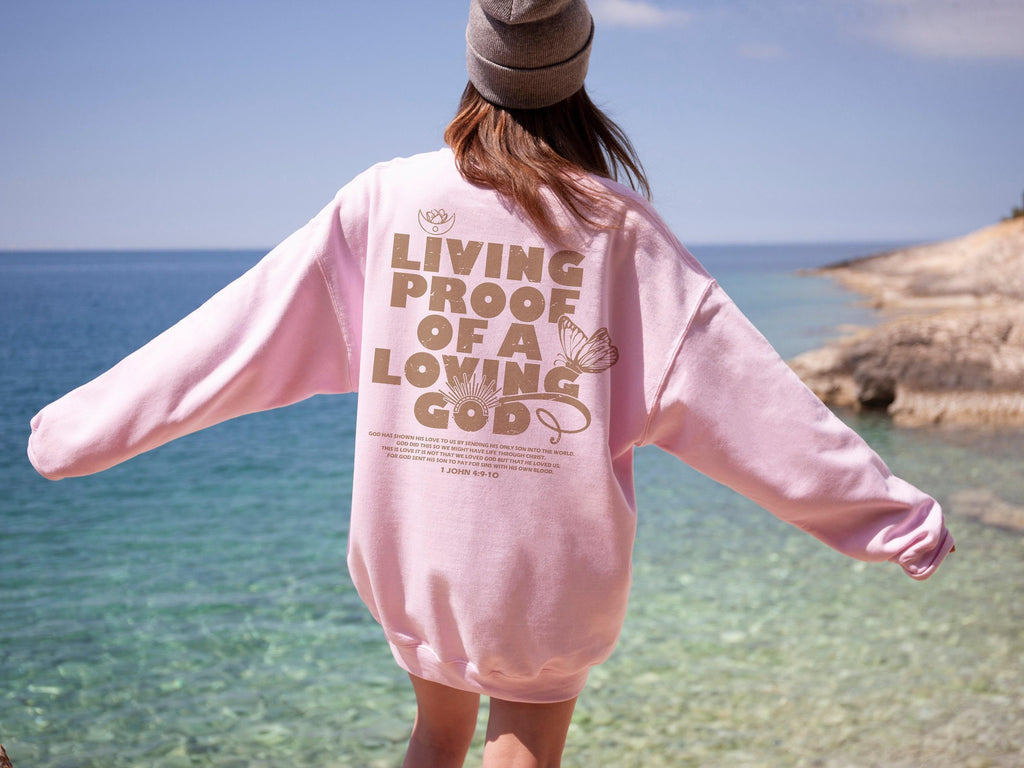 Living proof of a loving god Hoodie | comfy hoodie, faith hope love, bible verse, shop for the one, christian hoodie, christian clothing