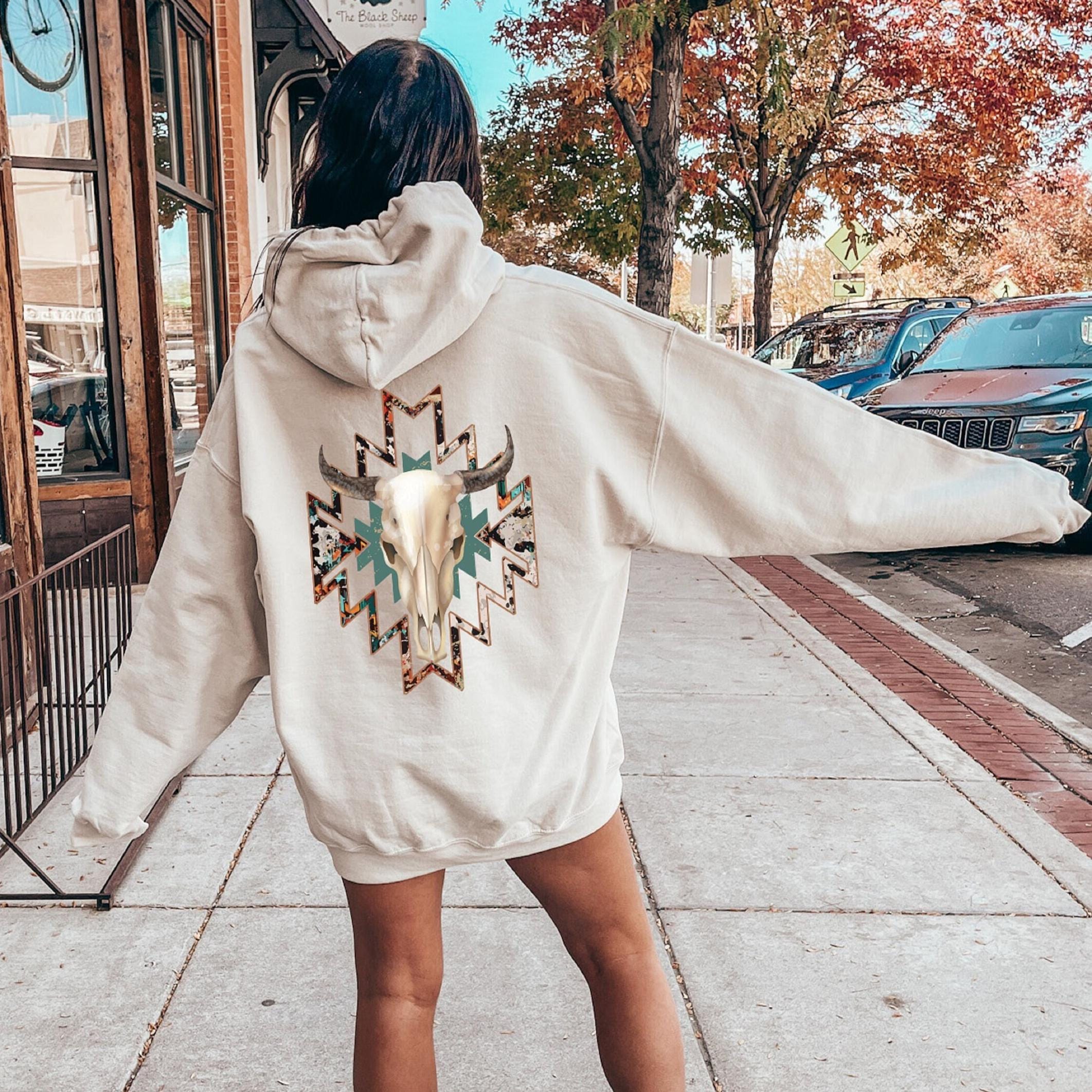 Aesthetic Bull Skull Hoodie, Women's Country Sweatshirt, Cowboy Rodeo Shirt, Cowgirl Shirt, Bullhead Tshirt, Trendy West