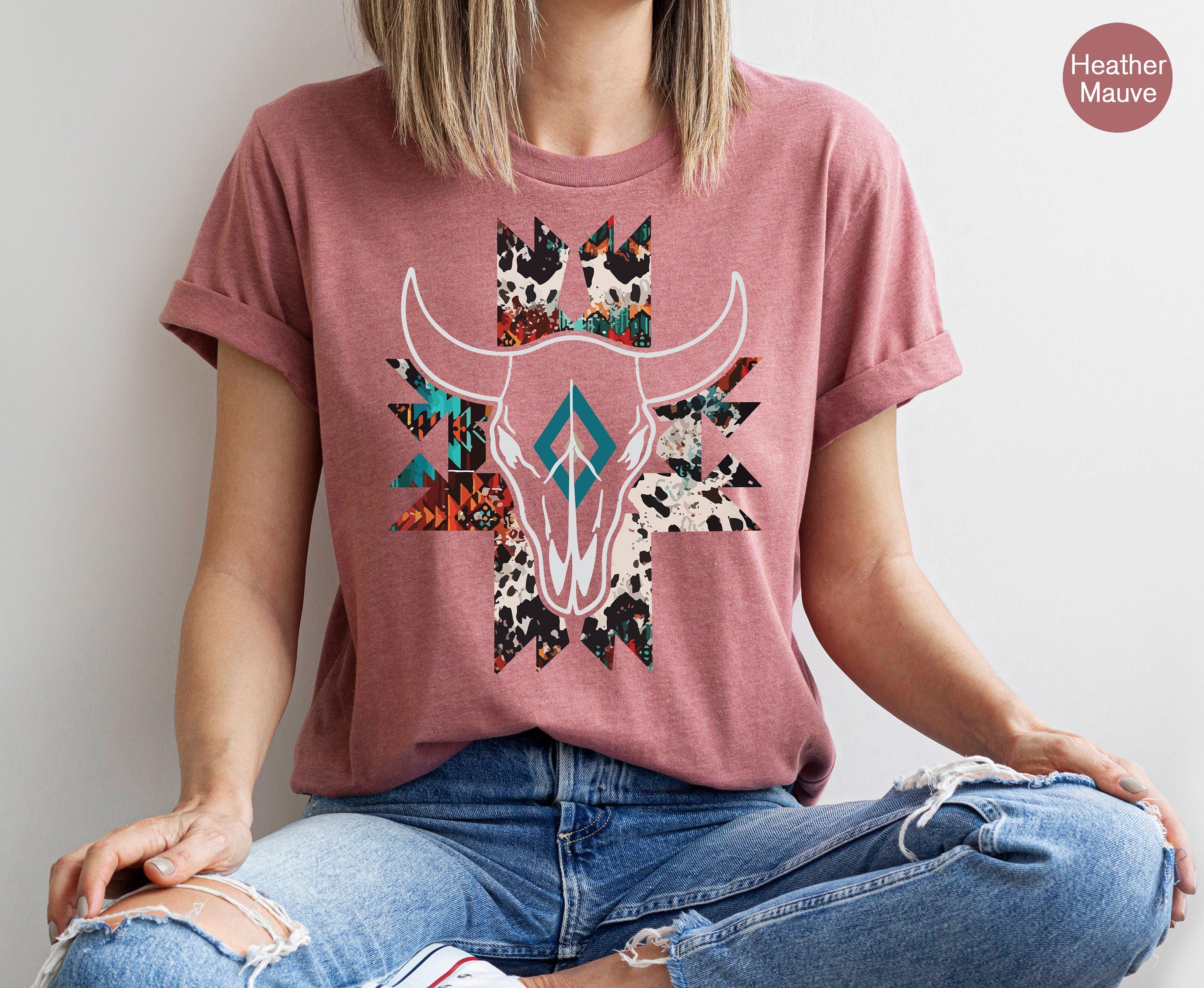 Boho Bull Skull Shirt, Women's Country Shirt, Wallen Sweatshirts, Cowboy Rodeo Shirt, Cowgirl Shirts, Country Hoodie, Cowskull Shirts