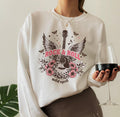 Rock And Roll Wild Sprit Tees, Trendy Rock Guitar Sweatshirts, Flying Flowers Themed Hoodie, Music Lover Shirts, Gifts For Girlfriend