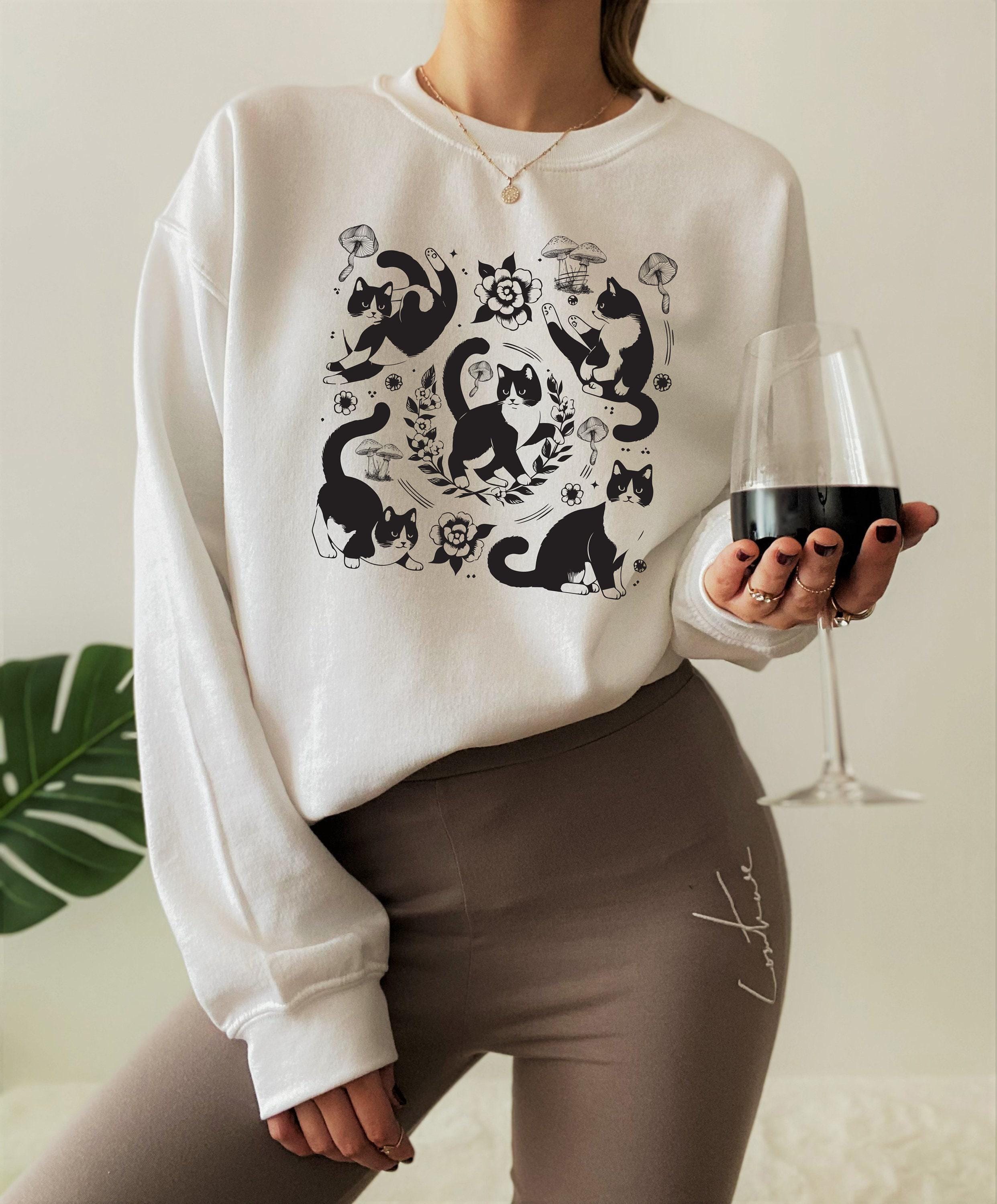 Cat And Mushroom Sweatshirt | Cottagecore Hoodie, Floral Cat Shirt, Vintage Kitten Sweater, Cat Lover Gift, Cat Mom Gift