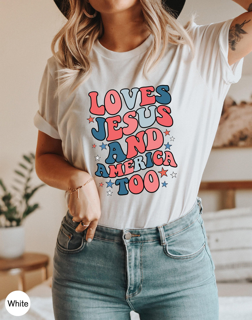 Loves Jesus And America Too Sweatshirt | 4th Of July Shirt, Christian Patriotic Hoodie, Funny USA Tee, Independence Day, Memorial Day Gift