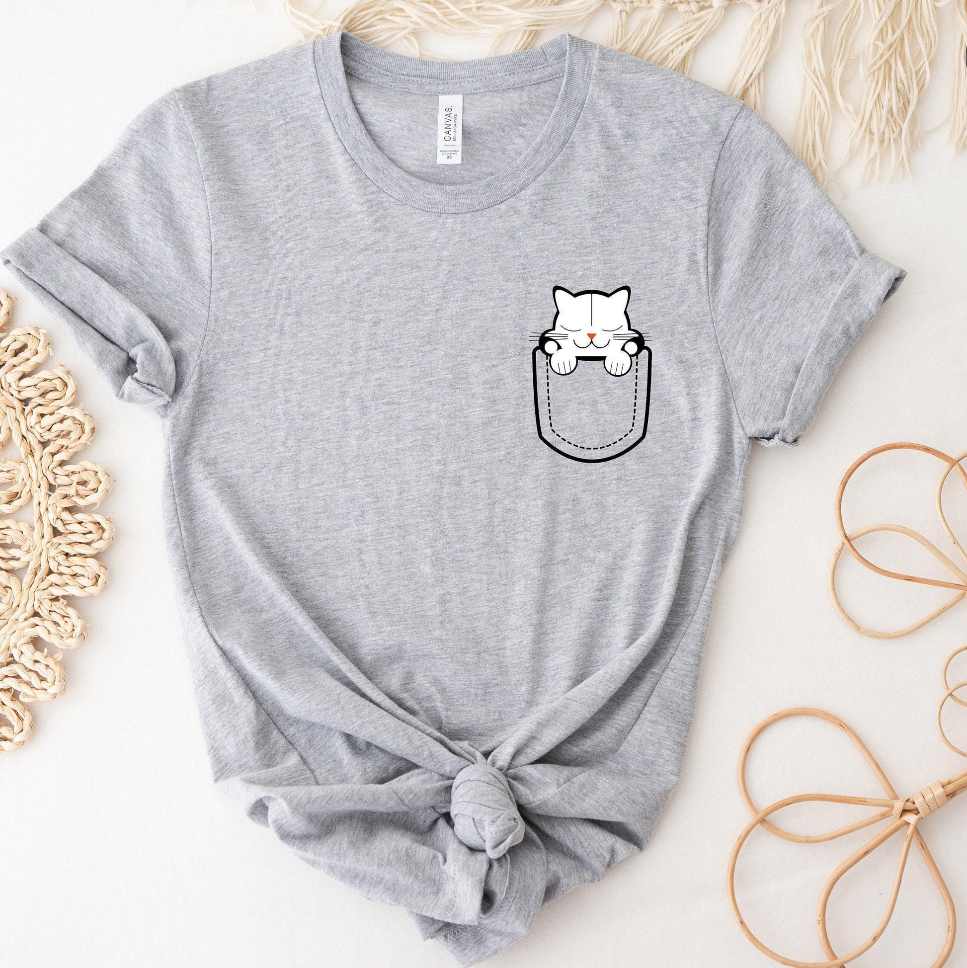 Cat Pocket Shirt, Cute Cat Sweatshirt, Cat Mom Shirt, Cat Lover Gifts For Women, Funny Gifts For Animals Lover Kids, Cat Mom Gifts