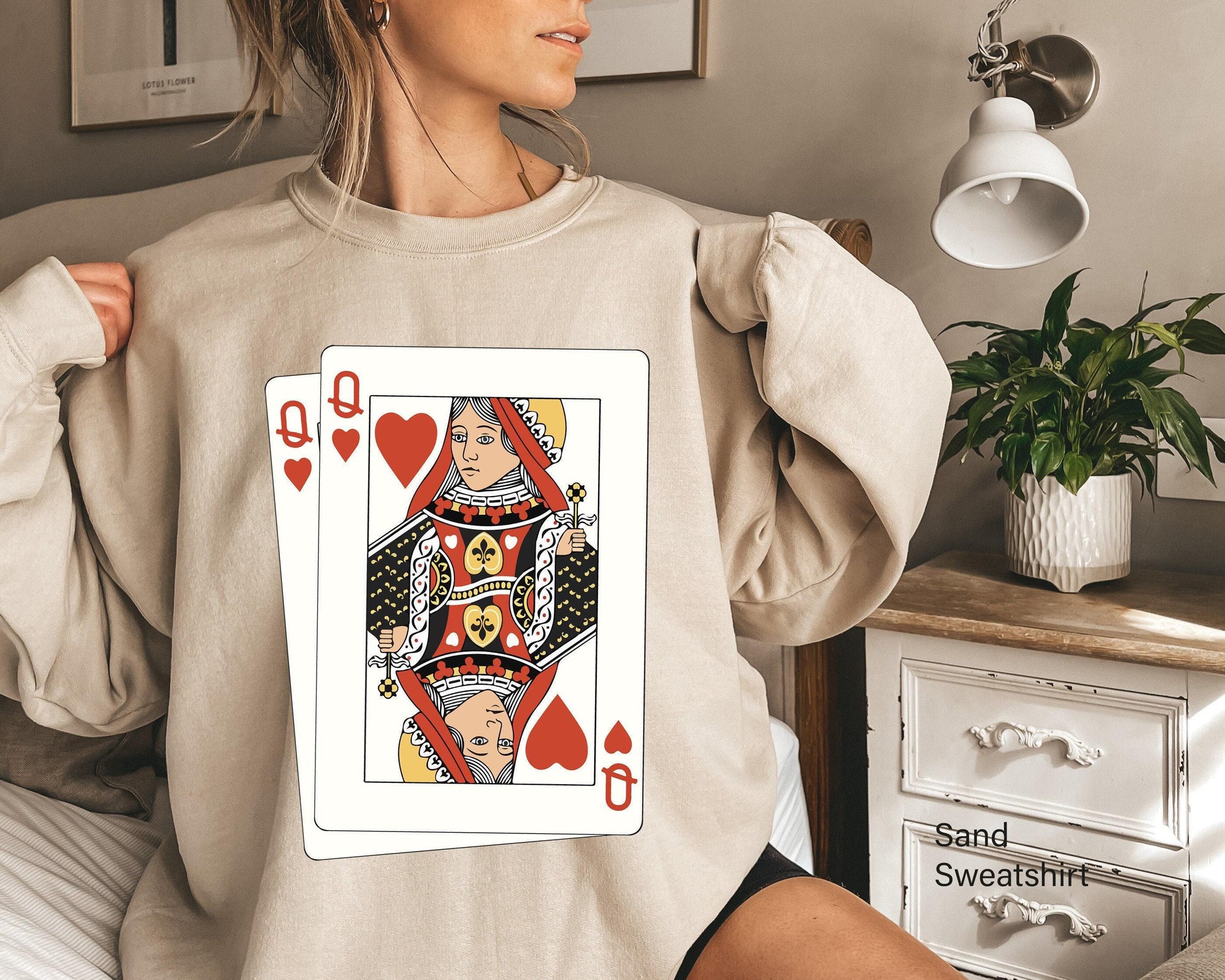 Queen of Hearts Shirt, Queen of Hearts Graphic Tee, Boho Valentines Sweatshirts, Valentines Gifts For Her, Women's Playing Deck Shirt