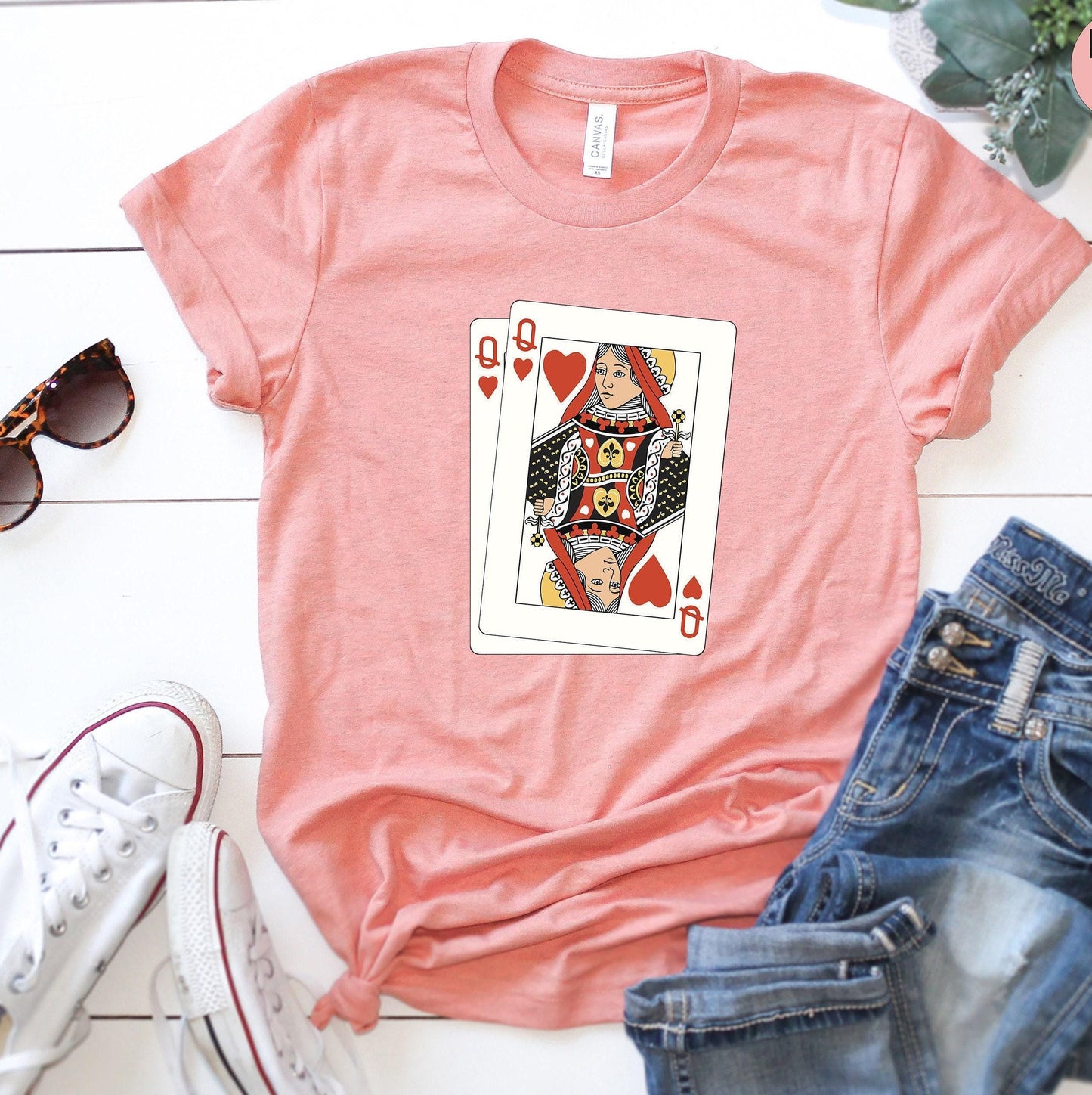 Queen of Hearts Shirt, Queen of Hearts Graphic Tee, Boho Valentines Sweatshirts, Valentines Gifts For Her, Women's Playing Deck Shirt