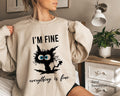 I'm Fine Everything Is Fine Shirt, Sarcastic Sweatshirt, Introverts Shirt, Funny Cat Shirt, Anxiety Shirt, Funny Gifts For Women
