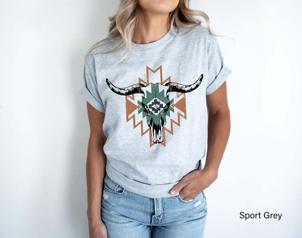 Boho Bull Skull Shirt | Women's Country Shirt, Western Graphic Tee, Country Concert Tee, Country Music Shirt, Country Vibes Shirt, Cowgirl
