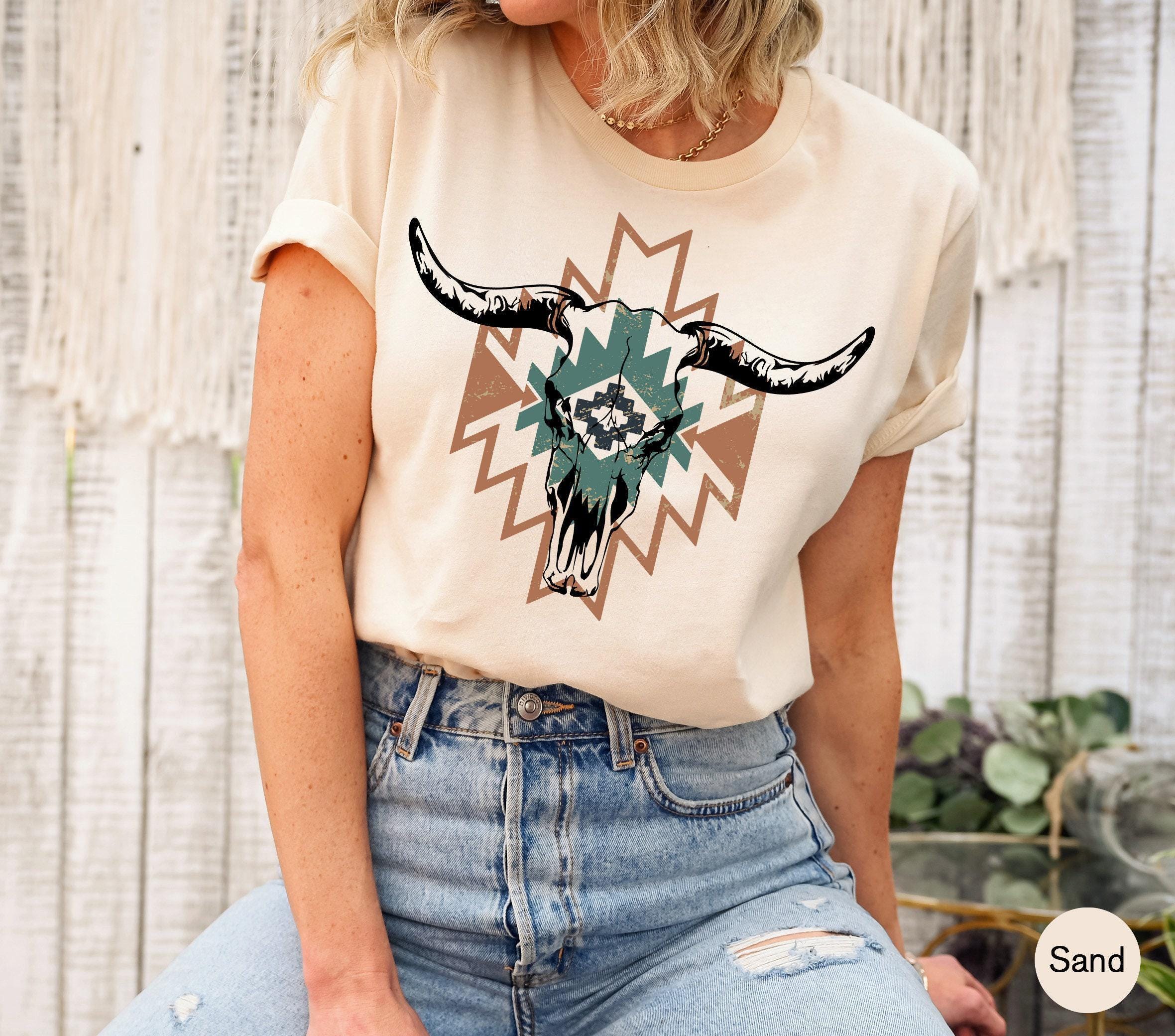 Boho Bull Skull Shirt | Women's Country Shirt, Western Graphic Tee, Country Concert Tee, Country Music Shirt, Country Vibes Shirt, Cowgirl