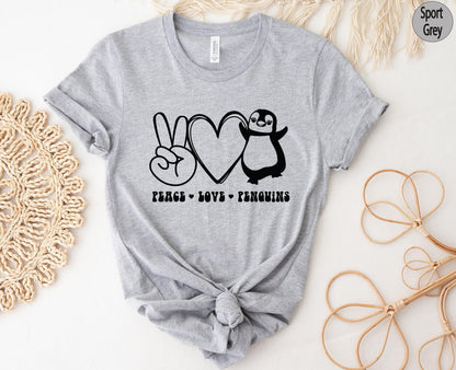 Peace Love Penguins Shirt, Cute Penguin Sweatshirt, Peace Sign Hoodie, Heart Shirt, Penguin Lover Gift For Kids,  Gifts For Her