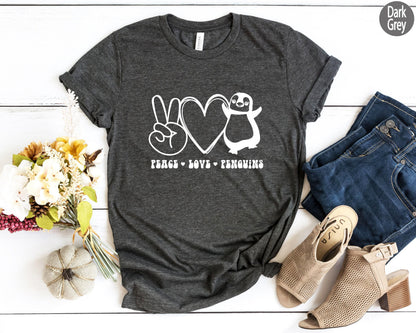 Peace Love Penguins Shirt, Cute Penguin Sweatshirt, Peace Sign Hoodie, Heart Shirt, Penguin Lover Gift For Kids,  Gifts For Her