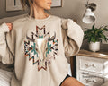 Boho Floral Bull Skull Sweatshirt, Western Cowgirl Hoodie, Country Rodeo Tops