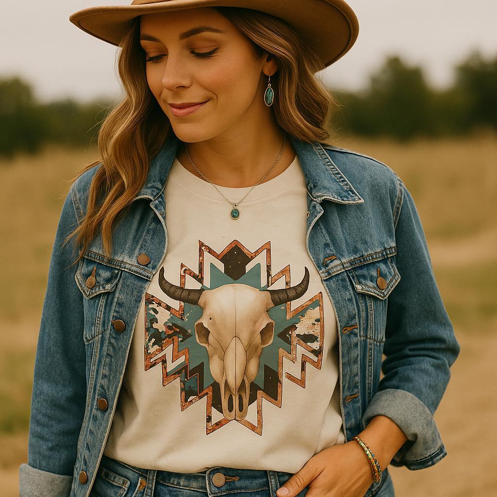 Boho Floral Bull Skull Sweatshirt, Western Cowgirl Hoodie, Country Rodeo Tops