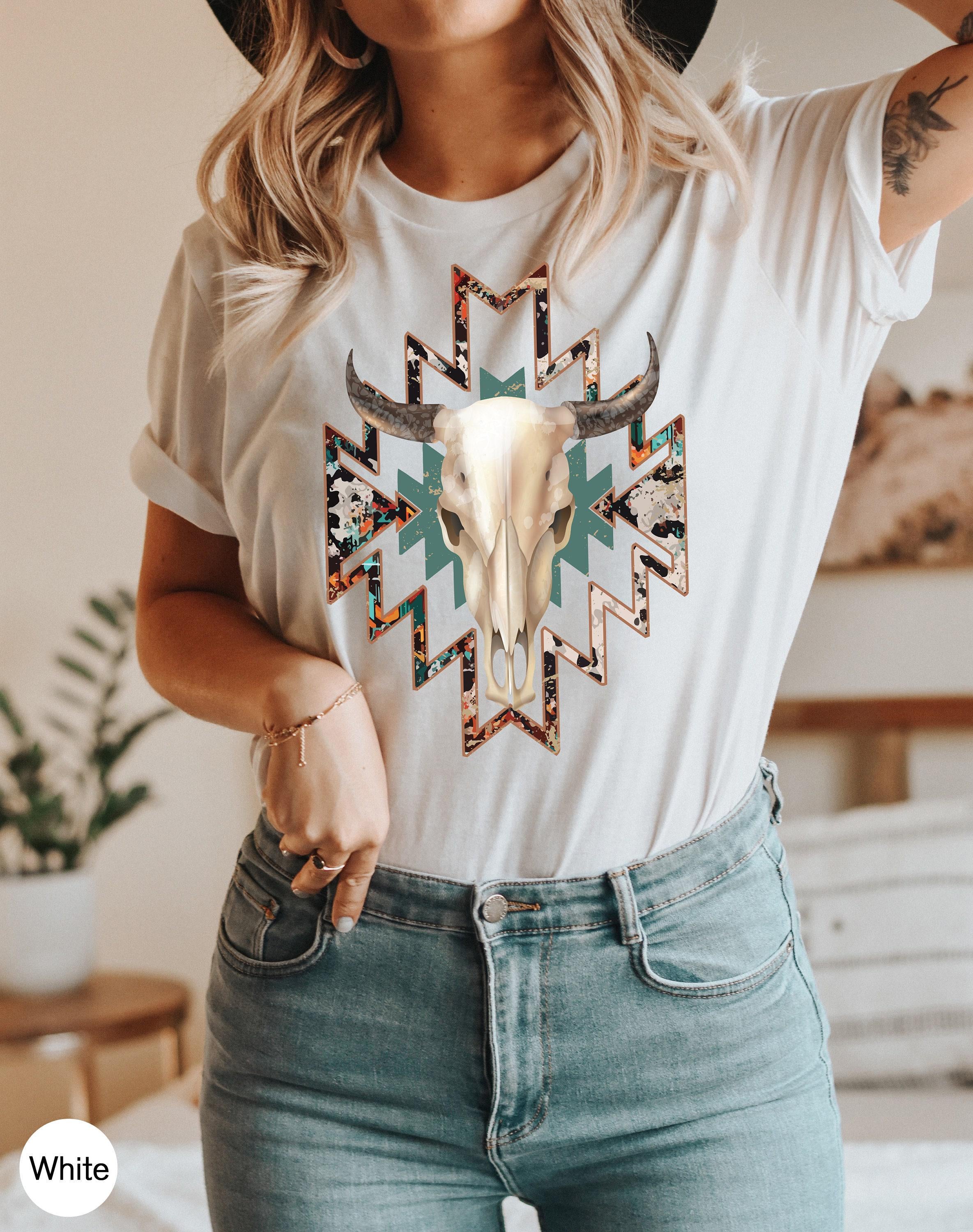 Boho Floral Bull Skull Sweatshirt, Western Cowgirl Hoodie, Country Rodeo Tops