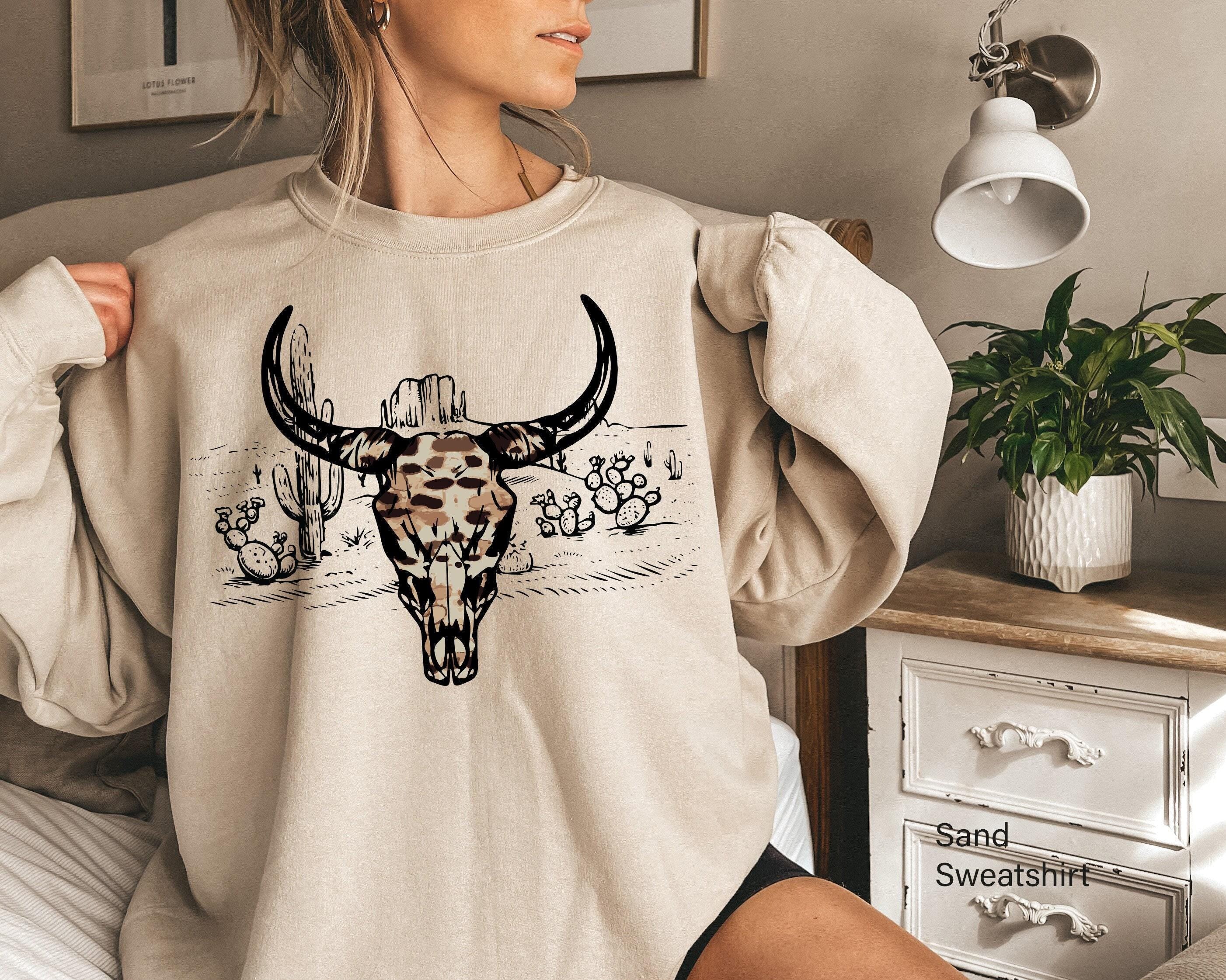 Boho Bull Skull Shirt, Women's Country Shirt, Country Music Sweatshirt, Cowboy Cowgirl Shirts, Nature Lovers Hoodie, Cow