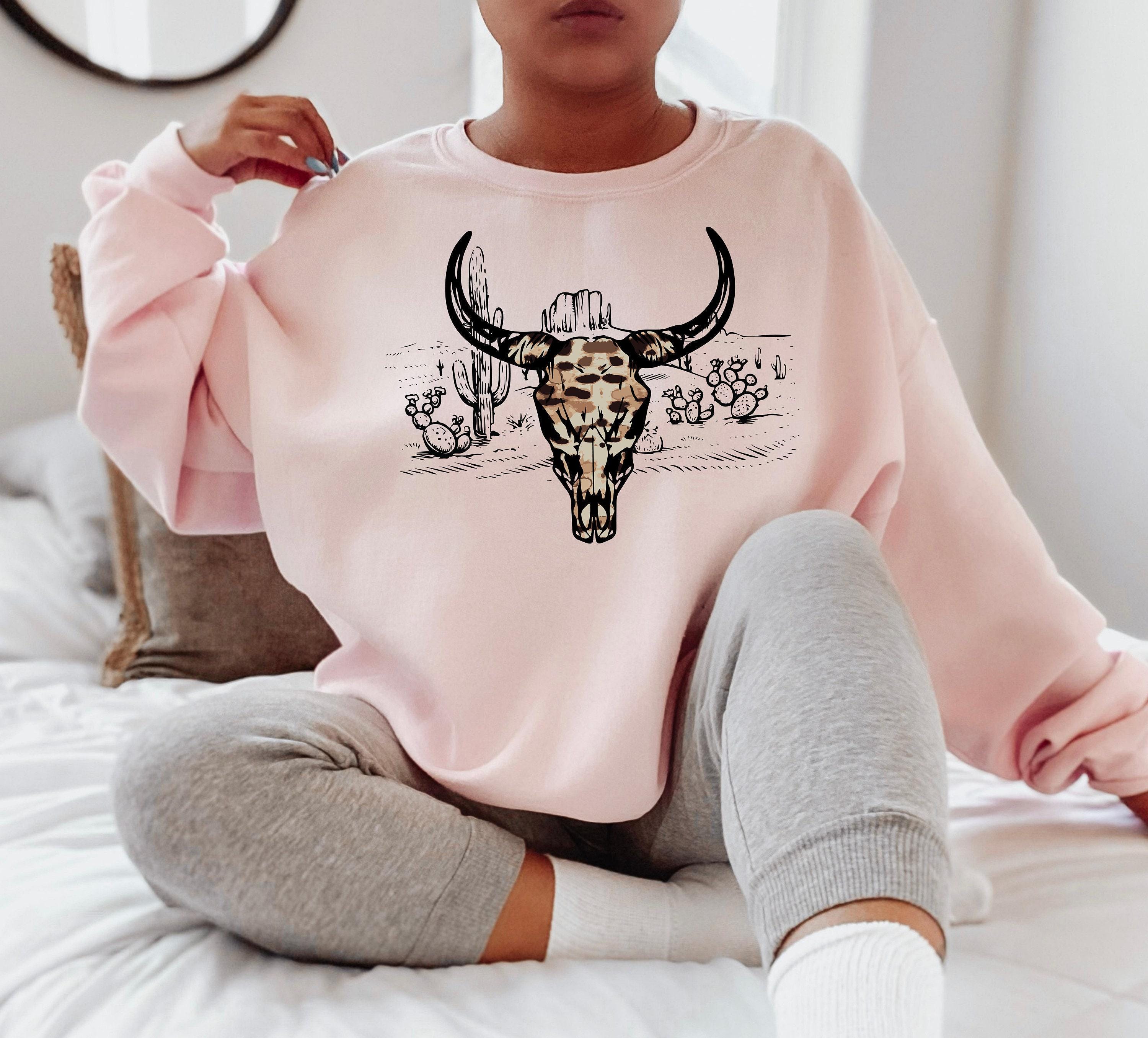 Boho Bull Skull Shirt, Women's Country Shirt, Country Music Sweatshirt, Cowboy Cowgirl Shirts, Nature Lovers Hoodie, Cow