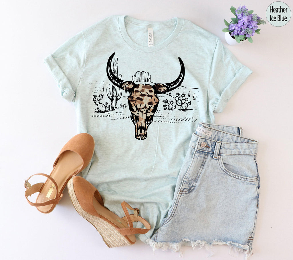 Boho Bull Skull Shirt, Women's Country Shirt, Country Music Sweatshirt, Cowboy Cowgirl Shirts, Nature Lovers Hoodie, Cowskull Shirts