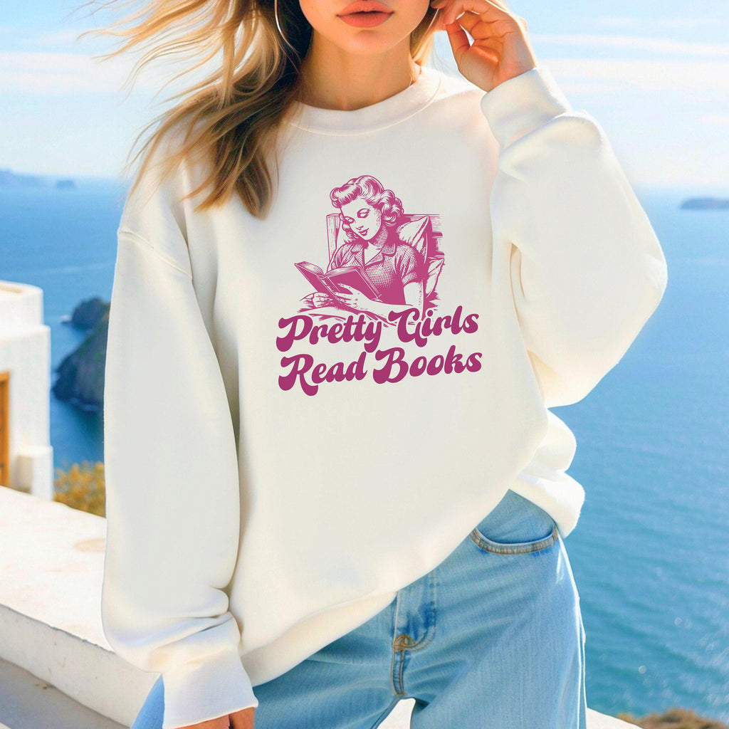 Pretty Girls Read Books Sweatshirt, Preppy Bookish T-Shirt, Minimalist Embroidered Hoodie For Book Lover, Aesthetic Book Readers Gift