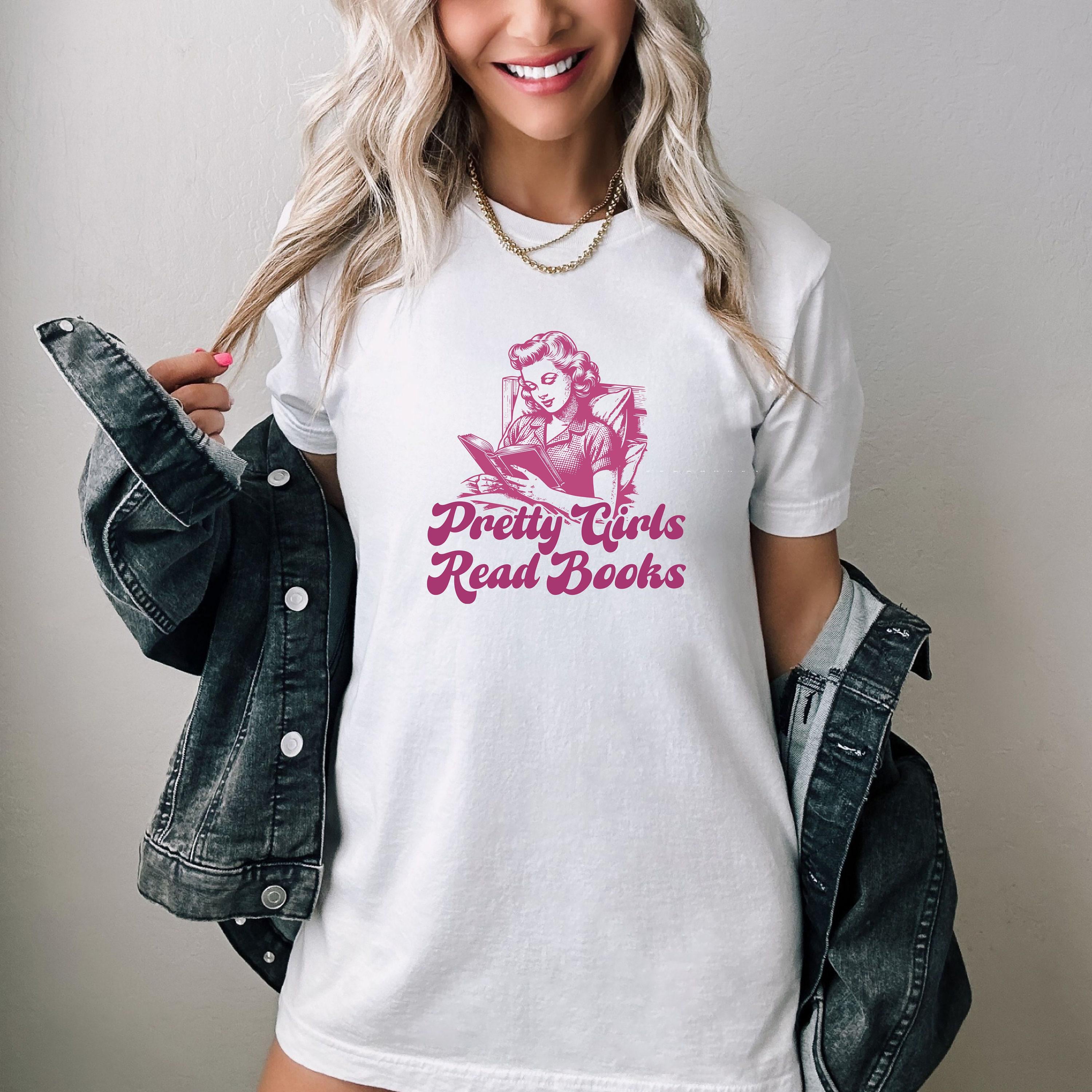 Pretty Girls Read Books Sweatshirt, Preppy Bookish T-Shirt, Minimalist Embroidered Hoodie For Book Lover, Aesthetic Book Readers Gift