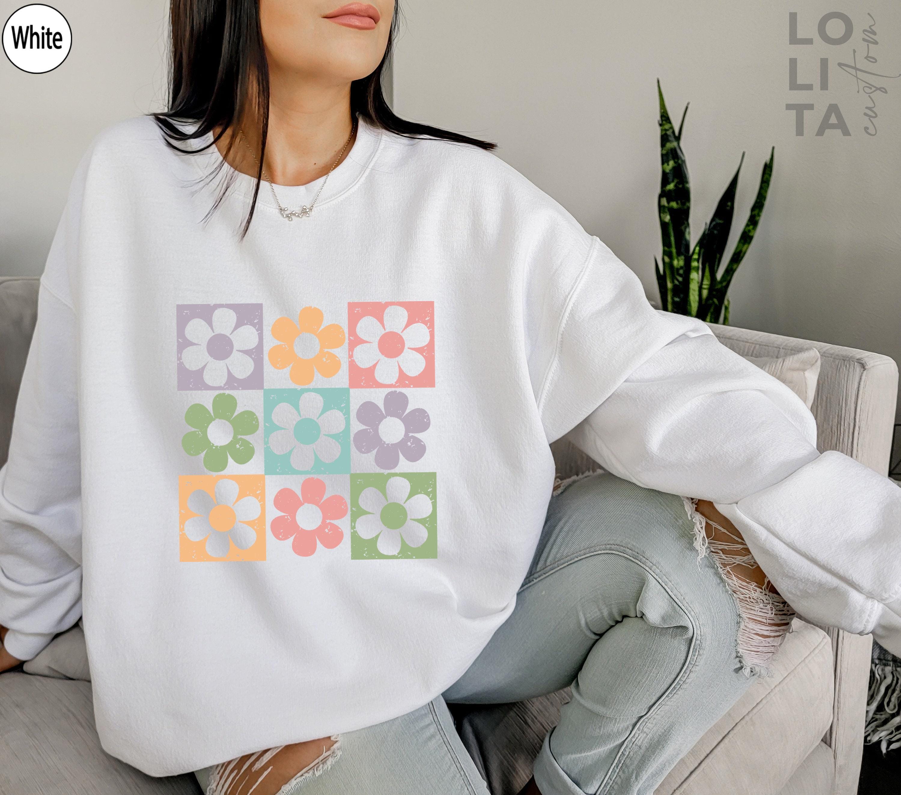 Retro Flower Shirt, Flowery Sweatshirt, Colorful Flower Shirt, Cute Flowers Hoodie, Plant Lady Shirt, Gifts For Women, G
