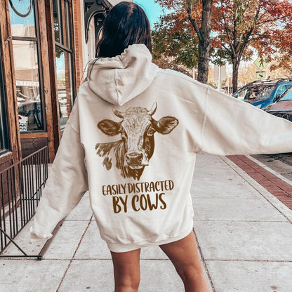 Easily Distracted By Cows Shirt | Women's Funny Country Hoodie, Gift For Cow Lover, Gift For Her, Cow Skull Tee, Animal Lover Shirt
